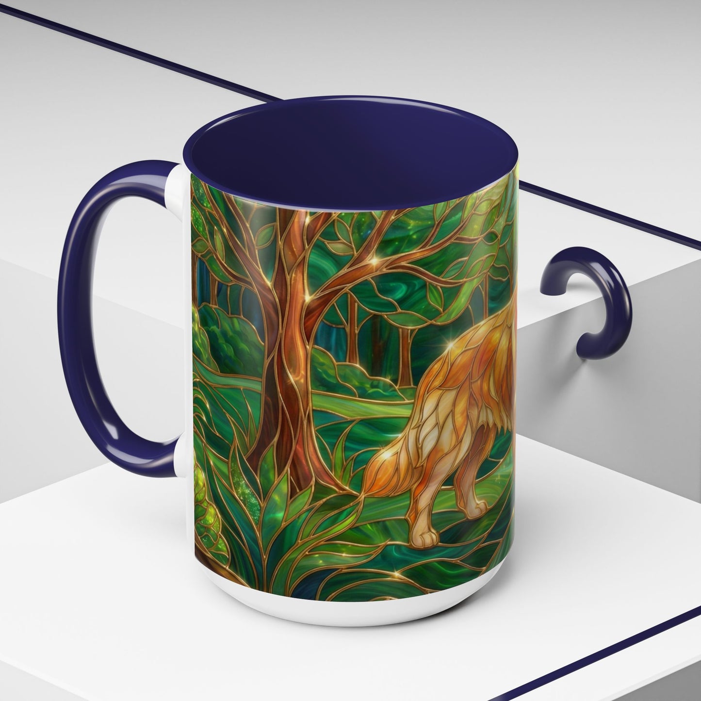 Stained Glass Golden Retriever Mug, Dog Lover Coffee Cup, Forest Dog Art Ceramic Mug, Pet Lover Gift, 11oz 15oz