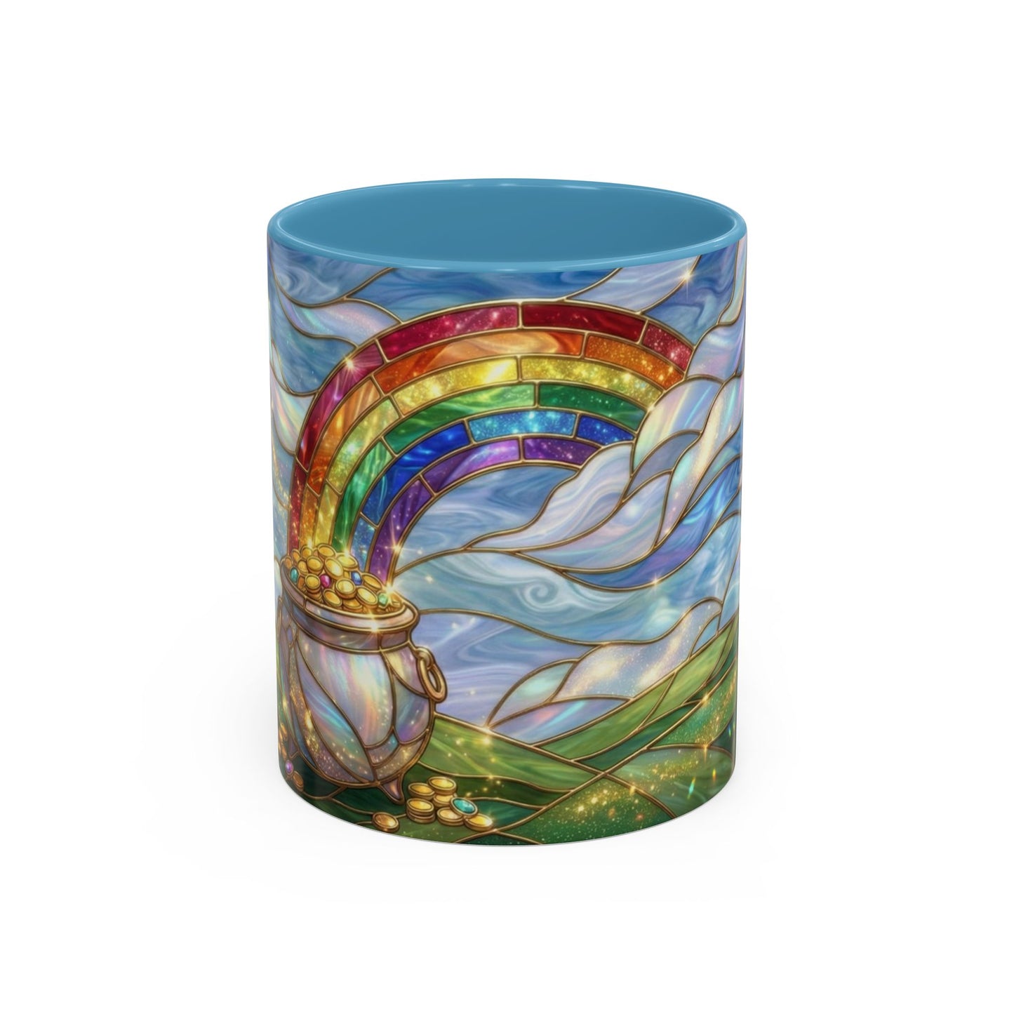 Stained Glass Rainbow Mug, Pot Of Gold Coffee Cup, St Patricks Day Gift, Whimsical Magical Art Mug, Lucky Irish Leprechaun Treasure