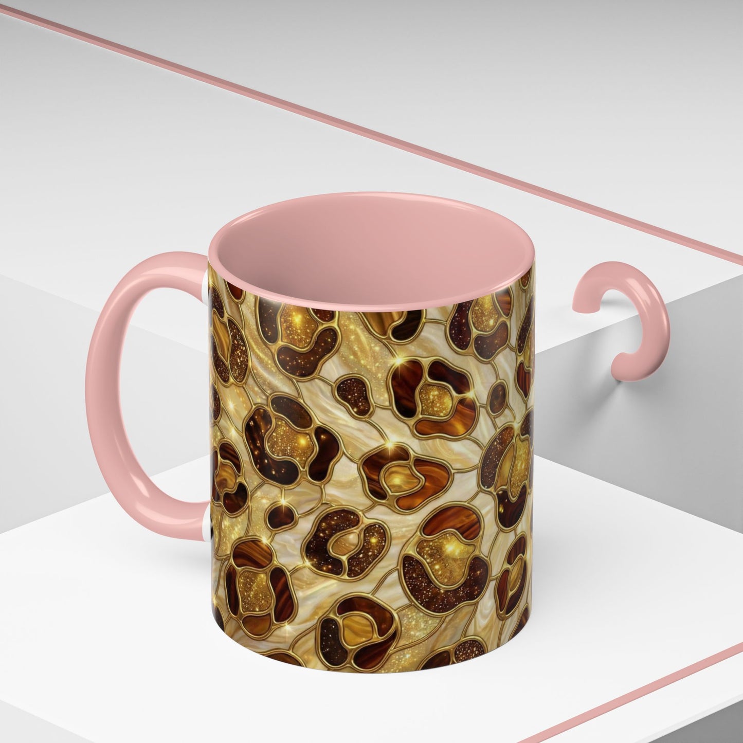 Stained Glass Leopard Print Mug, Gold Cheetah Coffee Cup, Luxury Animal Print Gift, Glam Mosaic Tea Mug, Trendy Desk Decor For Her Gifts