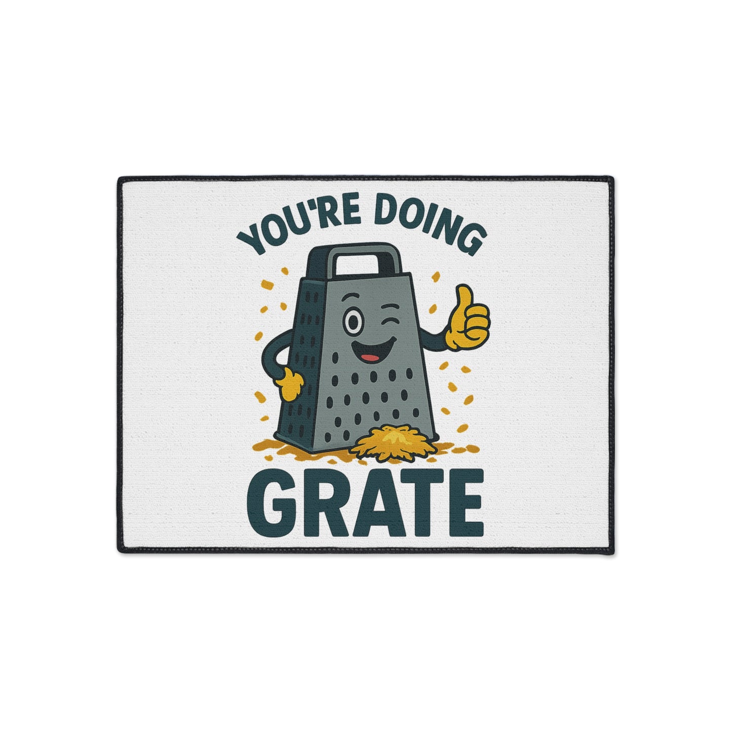 Funny Kitchen Mat – “You’re Doing Grate” Floor Rug, Cheese Grater Pun Mat, Cute Home Gift for Friends or Foodies