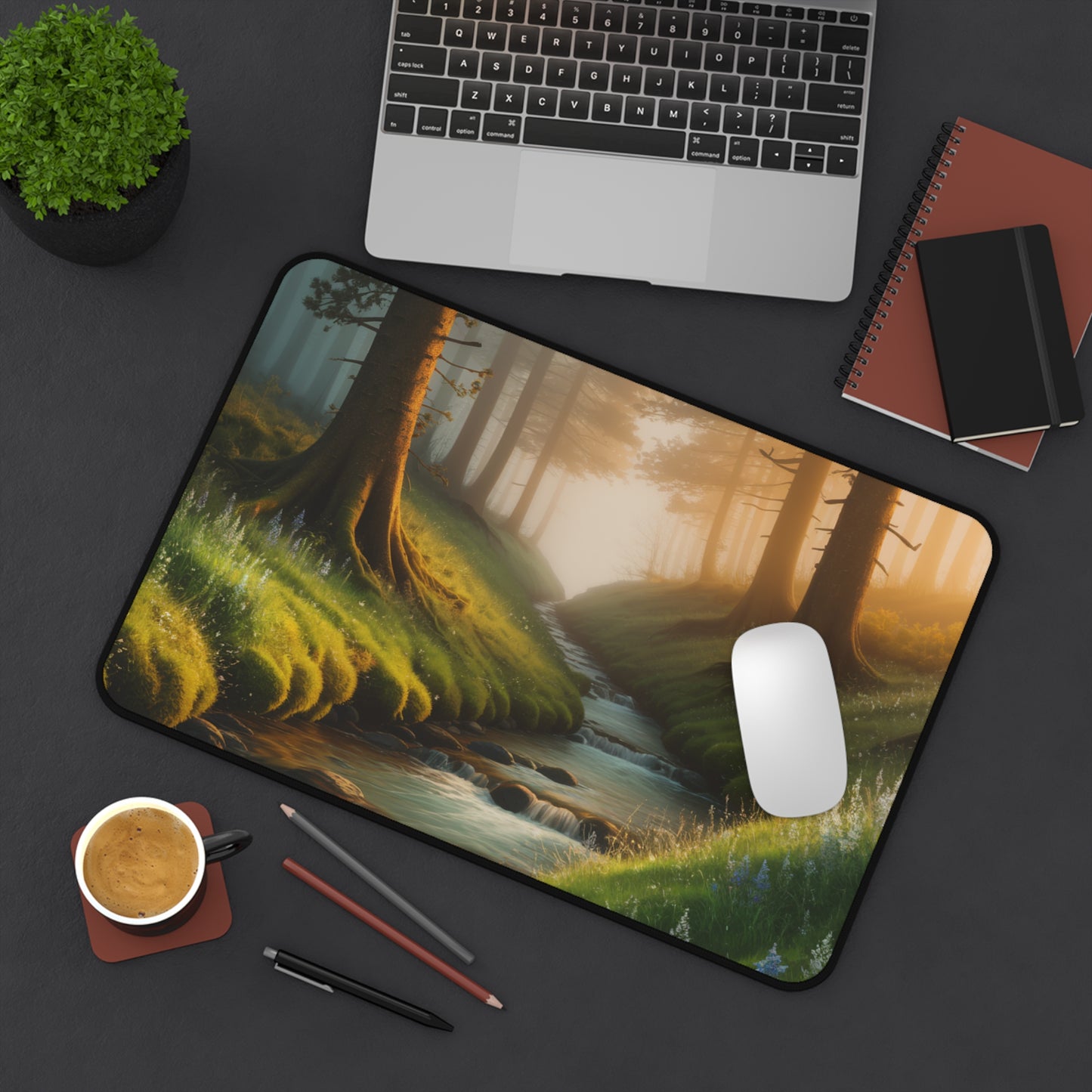 Desk Mat Mouse Pad with Forest Stream Design Nature Decor Office Decoration Stream Home Decor