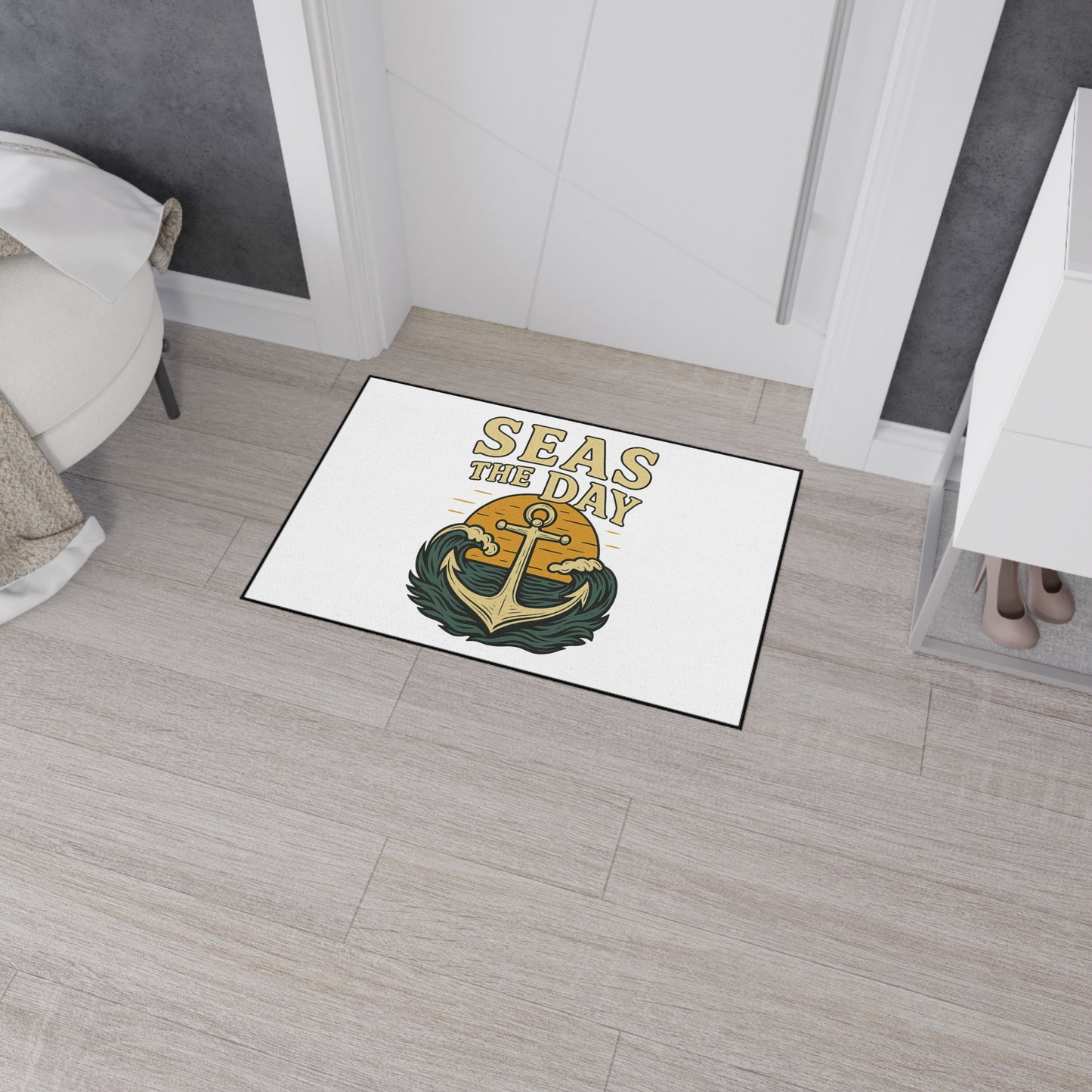 Seas the Day Nautical Doormat - Funny Anchor Rug - Coastal Home Decor - Beach House Entry Mat - Ocean Themed Gift - Boat Lover Decor