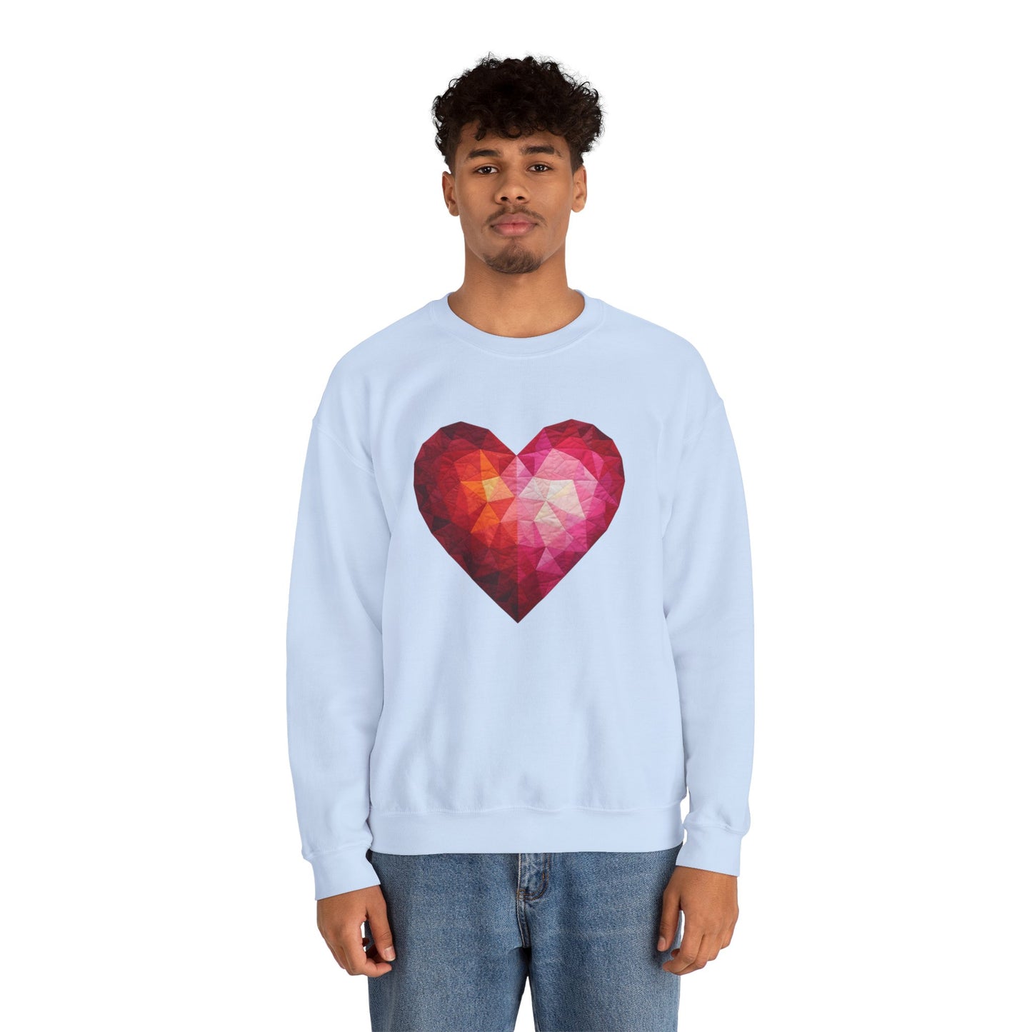 Faux Patchwork Heart Sweatshirt, Geometric Heart Sweater, Cute Valentines Sweatshirt, Cozy Pink Heart Crewneck, Winter Heart Pullover