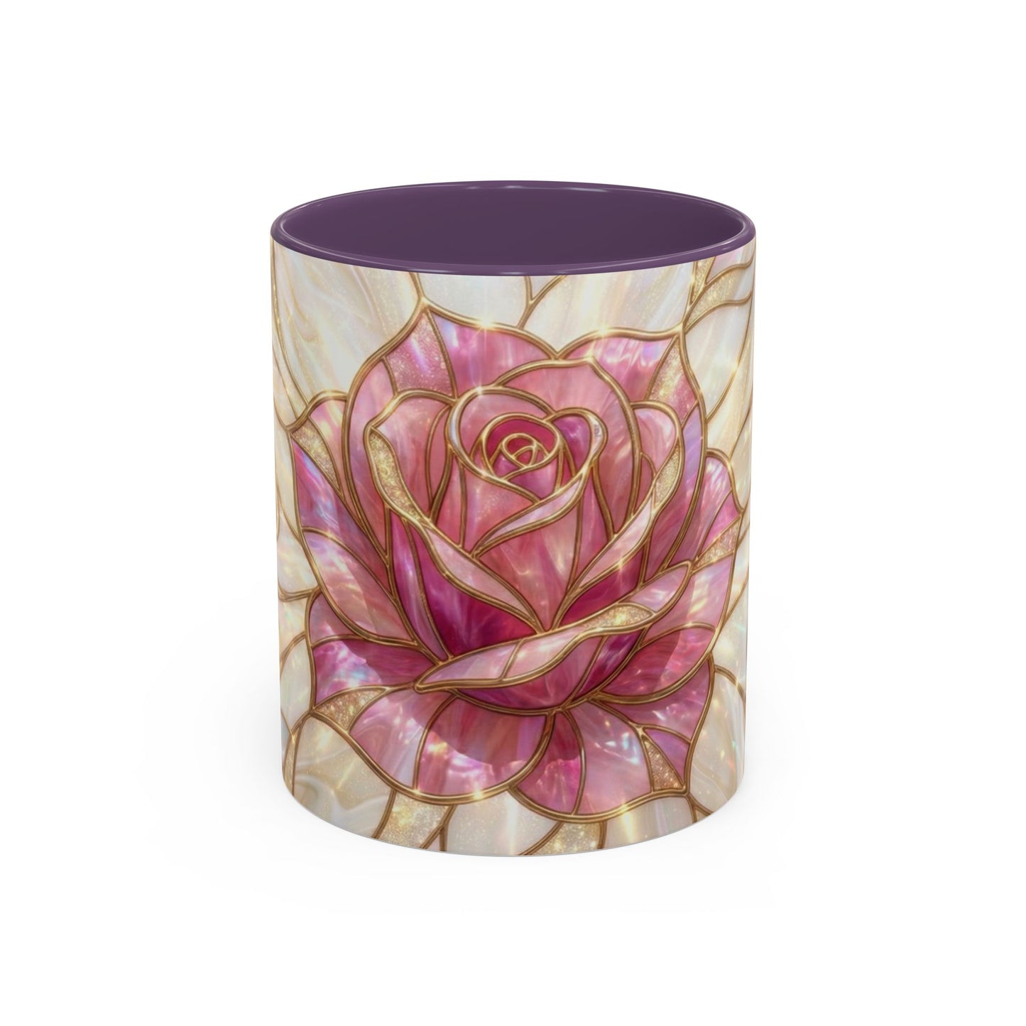 Pink Rose Stained Glass Mug, Gold Floral Coffee Cup, Romantic Flower Tea Cup, Gardener Gift For Mom, Botanical Art, Wife Birthday Gift