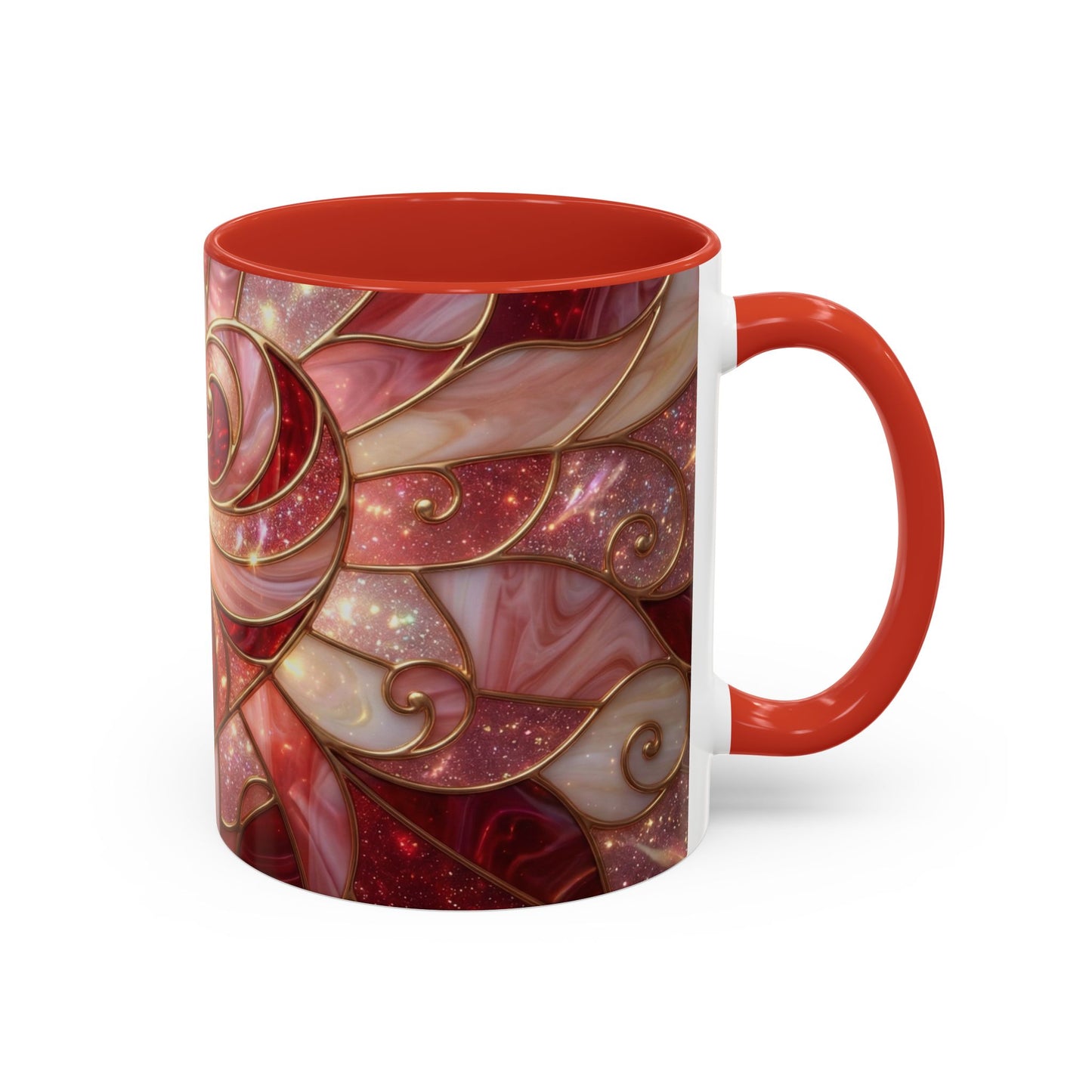 Stained Glass Heart Mug, Valentine Coffee Mug, Romantic Love Cup, Pink Red Ceramic Mug, Gift For Her, Anniversary Gift