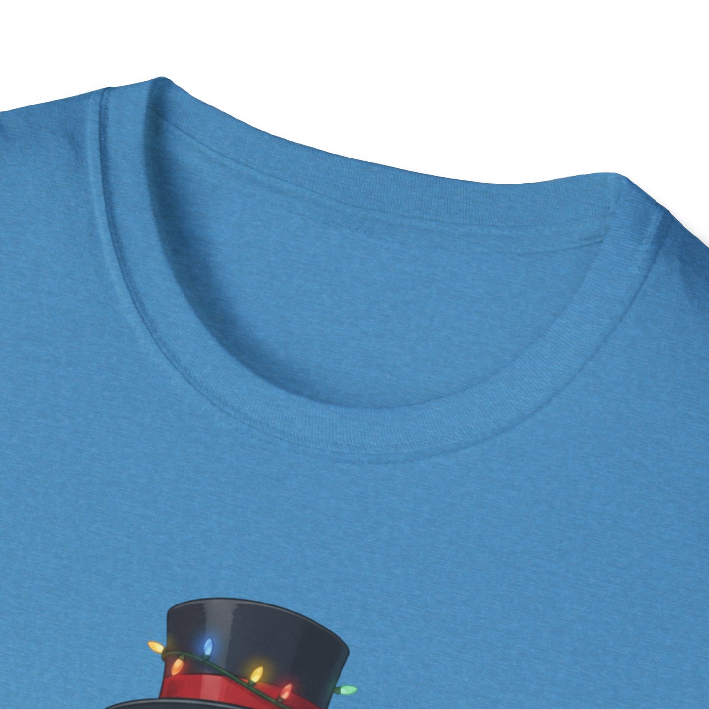 Cute Snowman Christmas Shirt, Snowman Wrapped in Christmas Lights Tee, Holiday Winter Snowman Top Hat Shirt, Funny Cozy Christmas T Shirt