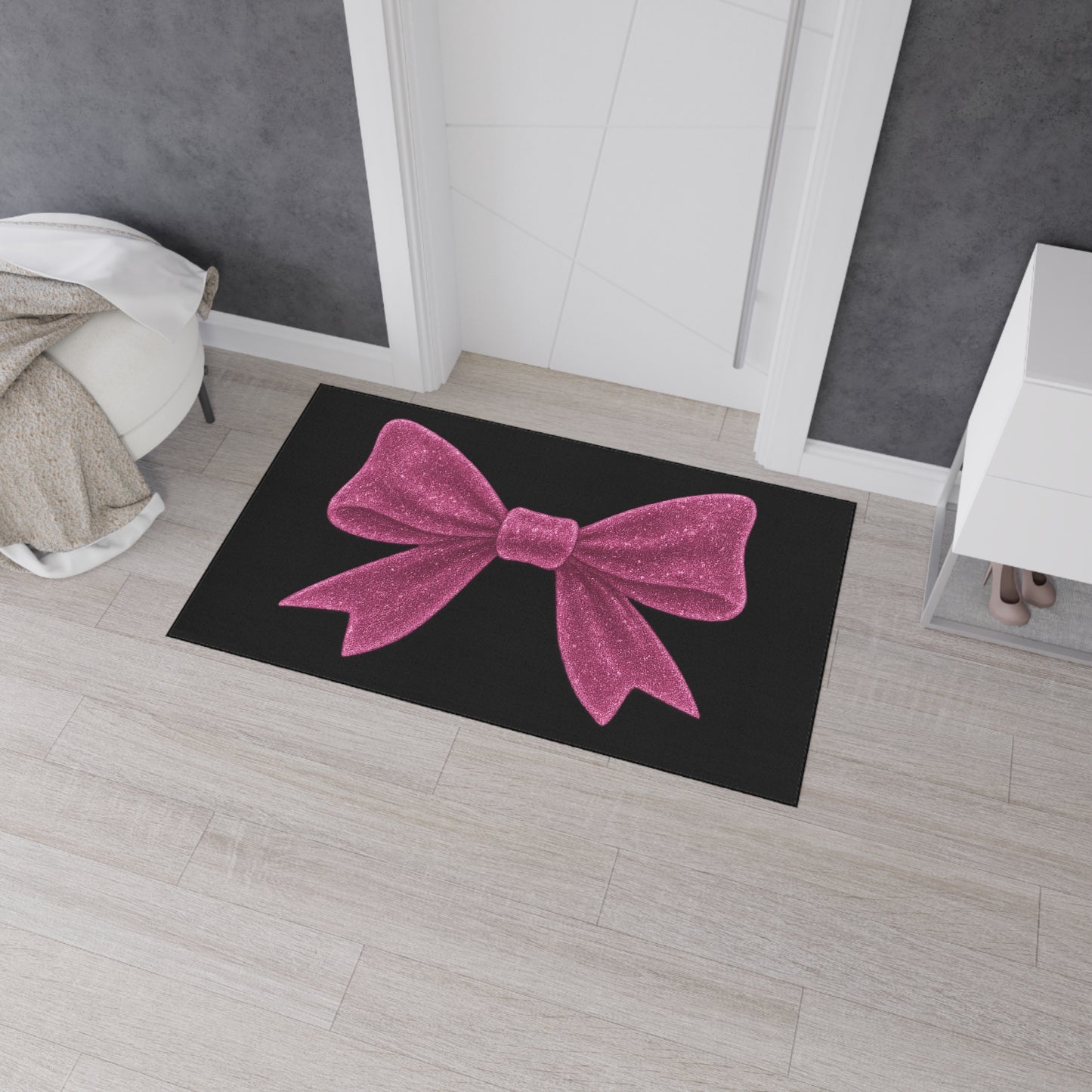 Pink Glitter Bow Doormat Glam Welcome Mat Cute Entry Rug Aesthetic Home Decor Girl Room Rug Housewarming Gift