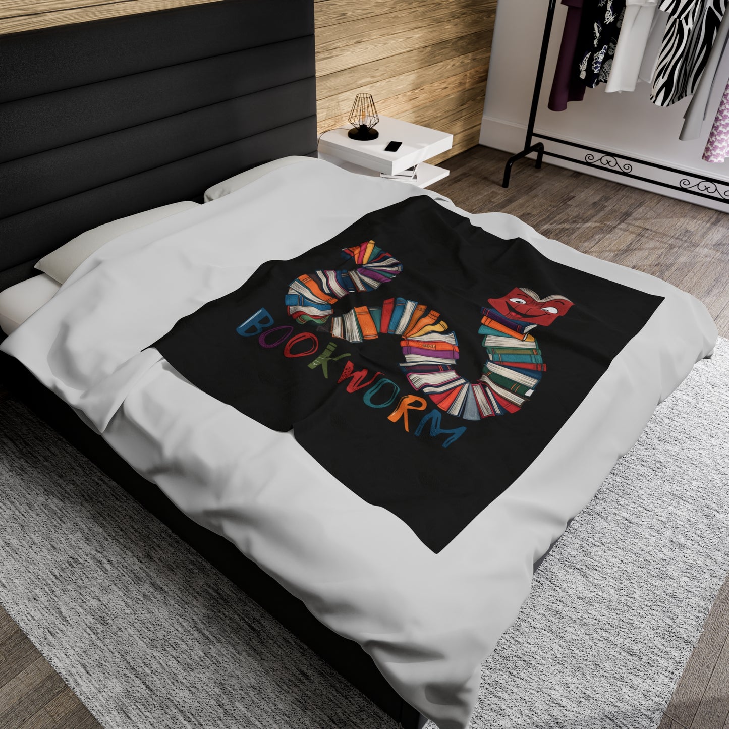 Velveteen Plush Blanket - Bookworm Design