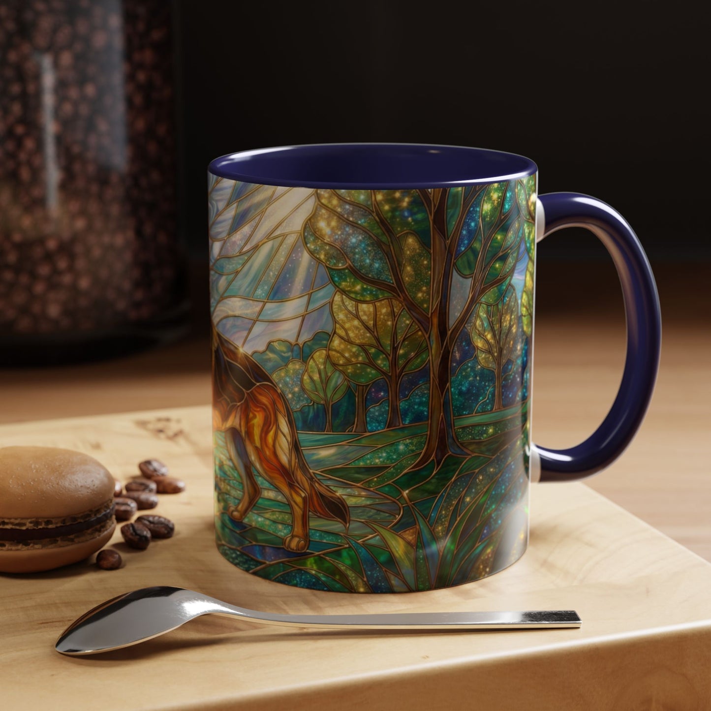 Stained Glass German Shepherd Mug, Dog Lover Coffee Mug, German Shepherd Art Cup, Pet Memorial Gift, Colorful Dog Mug, Nature Art Mug