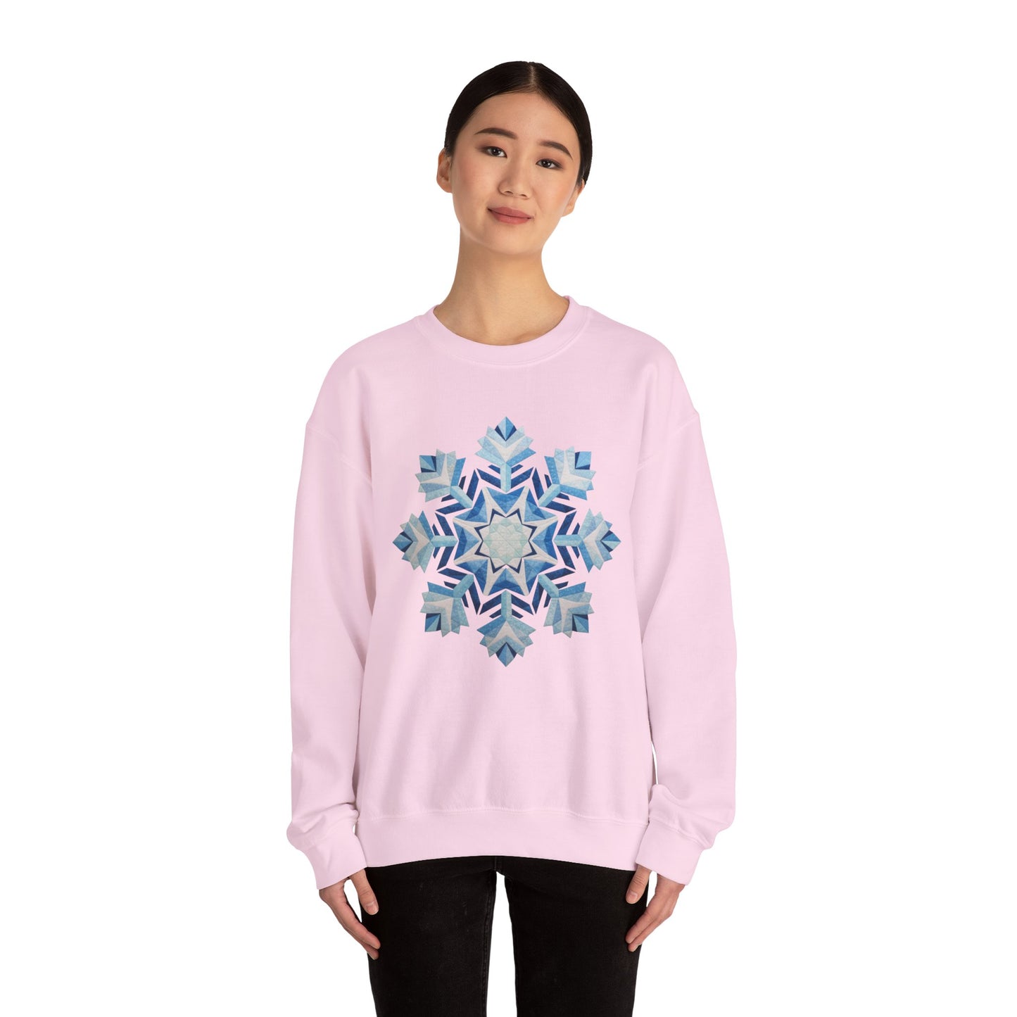 Faux Patchwork Snowflake Sweatshirt, Winter Snowflake Crewneck Unisex, Cozy Holiday Patchwork Sweatshirt, Nordic Snowflake Winter Pullover