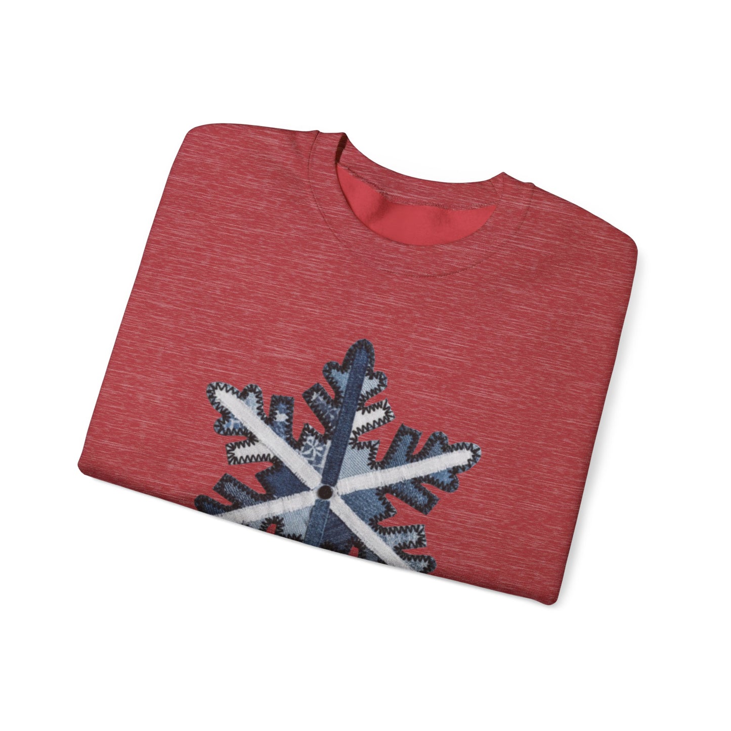 Faux Patchwork Snowflake Sweatshirt, Winter Snowflake Crewneck, Cozy Christmas Sweatshirt, Holiday Patchwork Sweater, Winter Gift