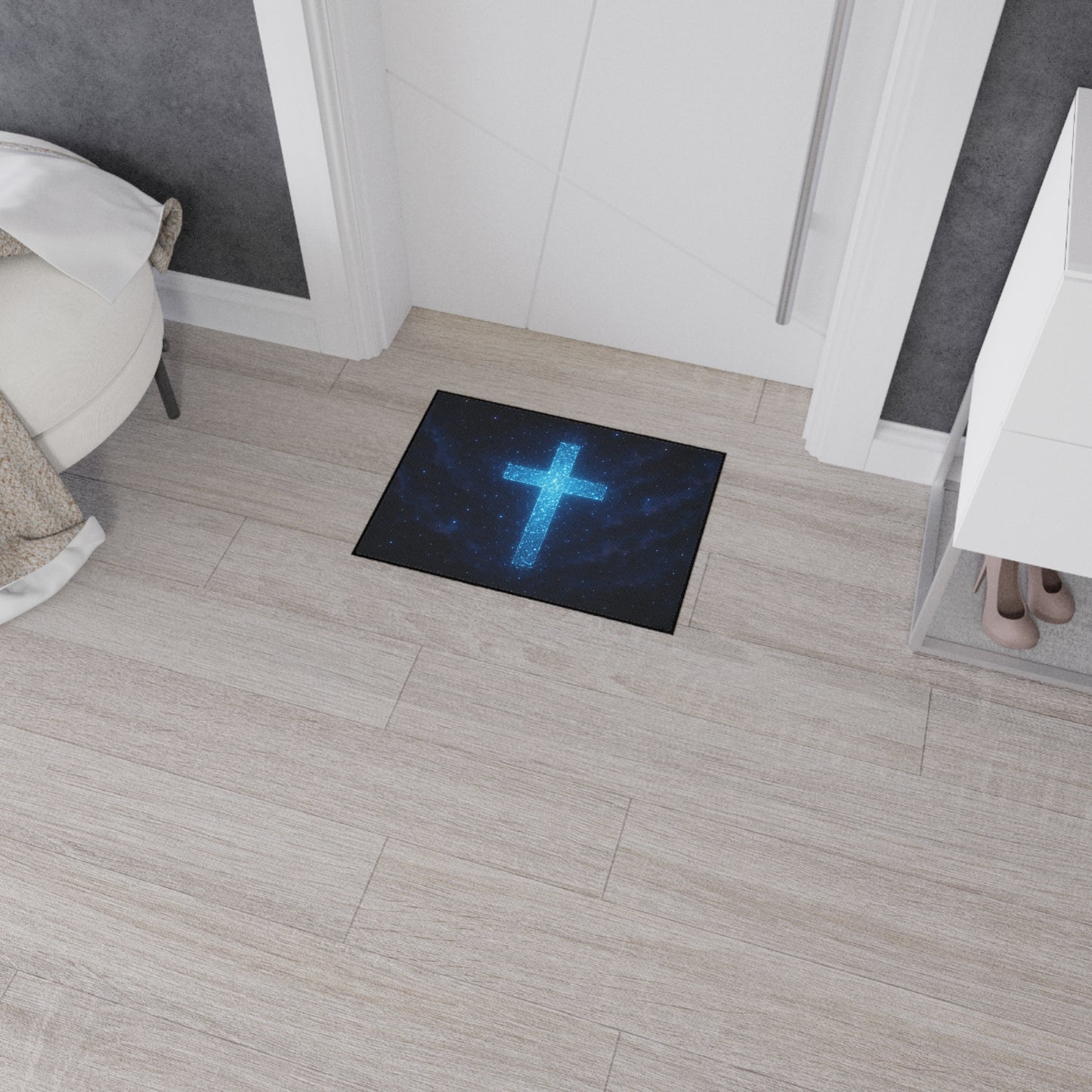Floor Mat - Bioluminescent Cross Design Christian Decor Religious Welcome Mat Spiritual Door Mat Inspirational Rug