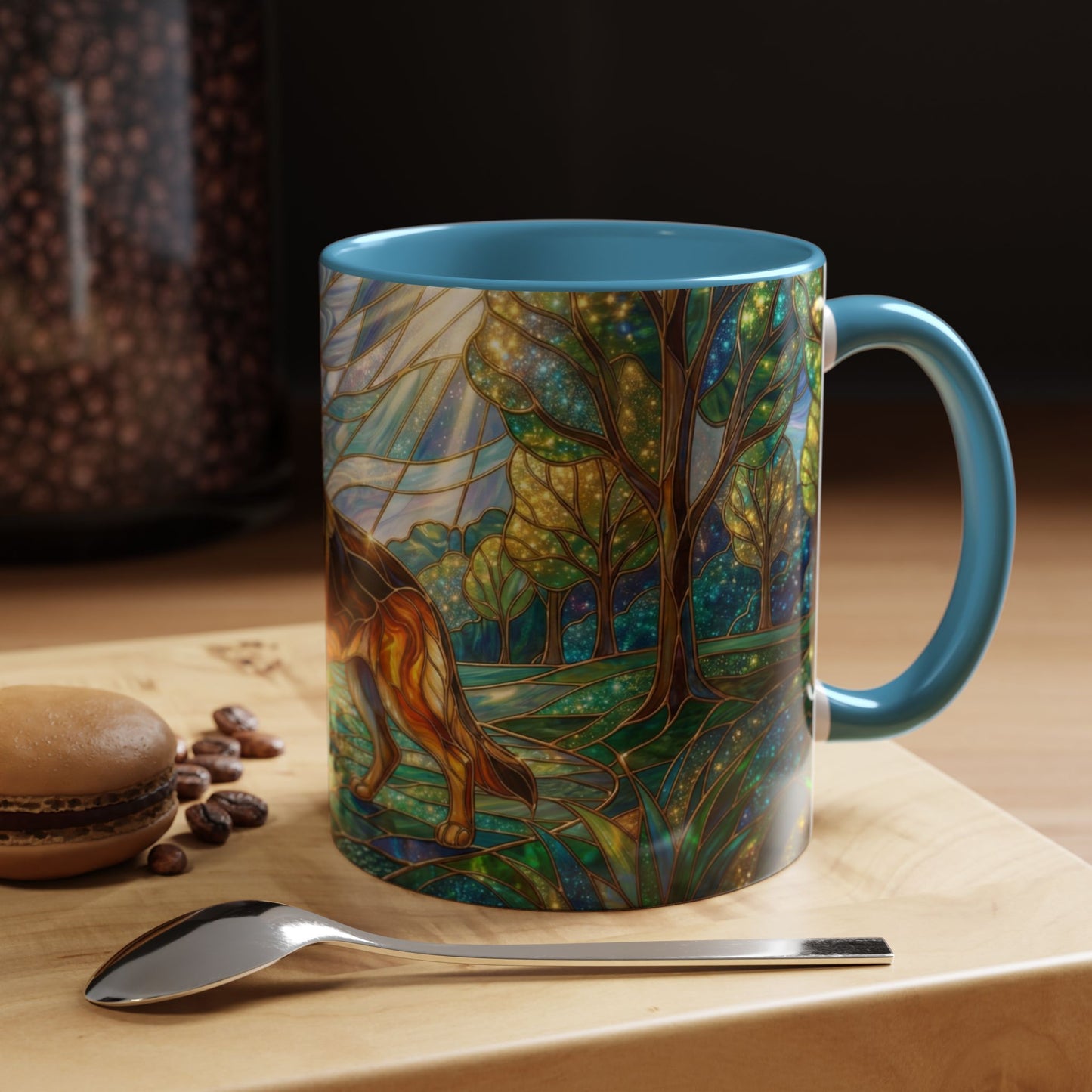 Stained Glass German Shepherd Mug, Dog Lover Coffee Mug, German Shepherd Art Cup, Pet Memorial Gift, Colorful Dog Mug, Nature Art Mug