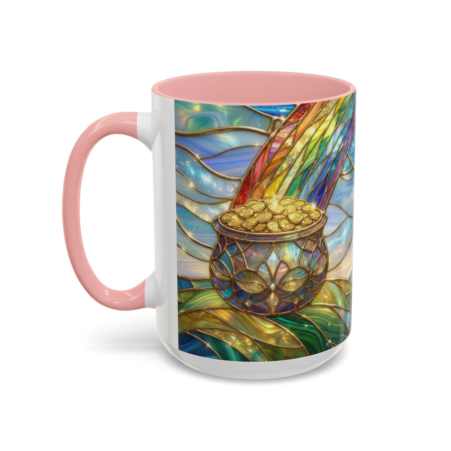 Stained Glass Rainbow Mug, Pot Of Gold Coffee Cup, St Patricks Day Gift, Magical Fantasy Tea Cup, Lucky Irish Leprechaun, Colorful Art