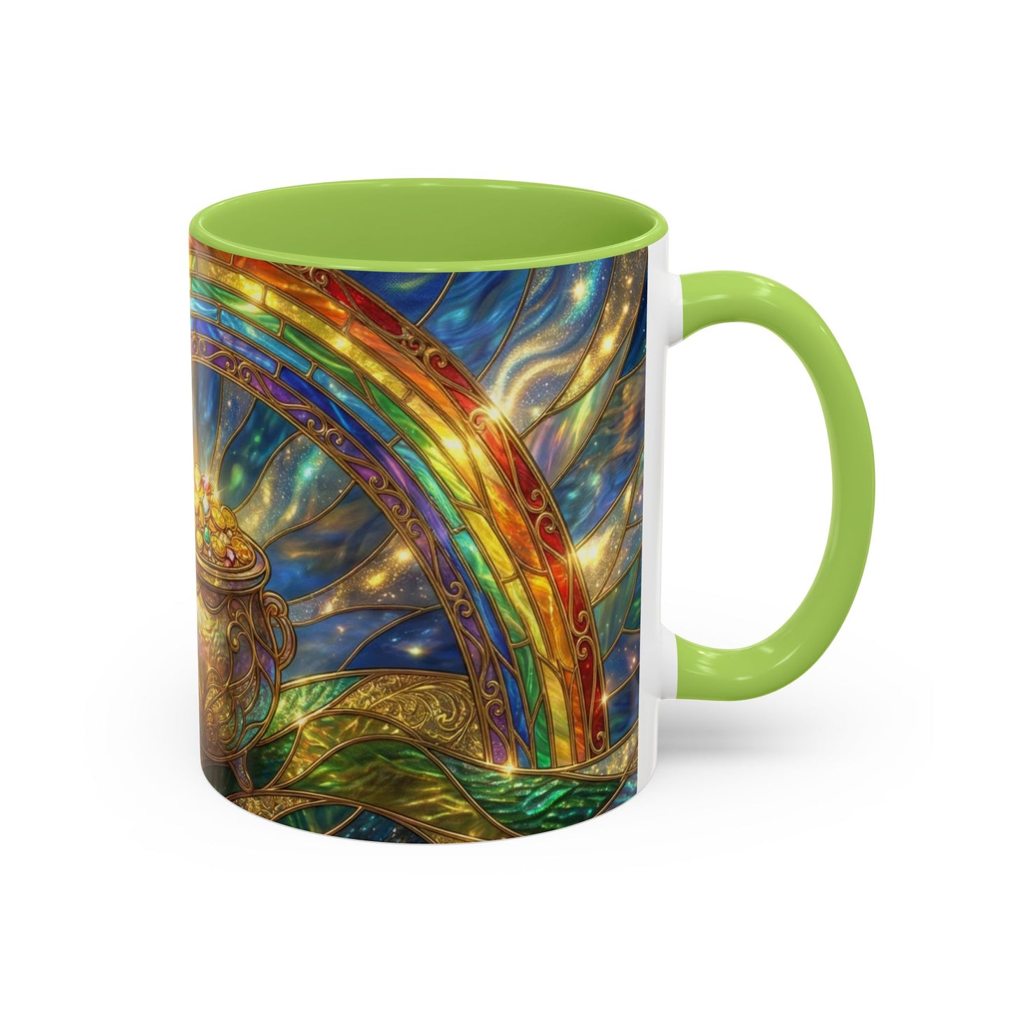 Stained Glass Pot of Gold Mug, Rainbow Coffee Cup, St Patricks Day Gift, Magical Fantasy Tea Mug, Celestial Drinkware, Lucky Irish Gift