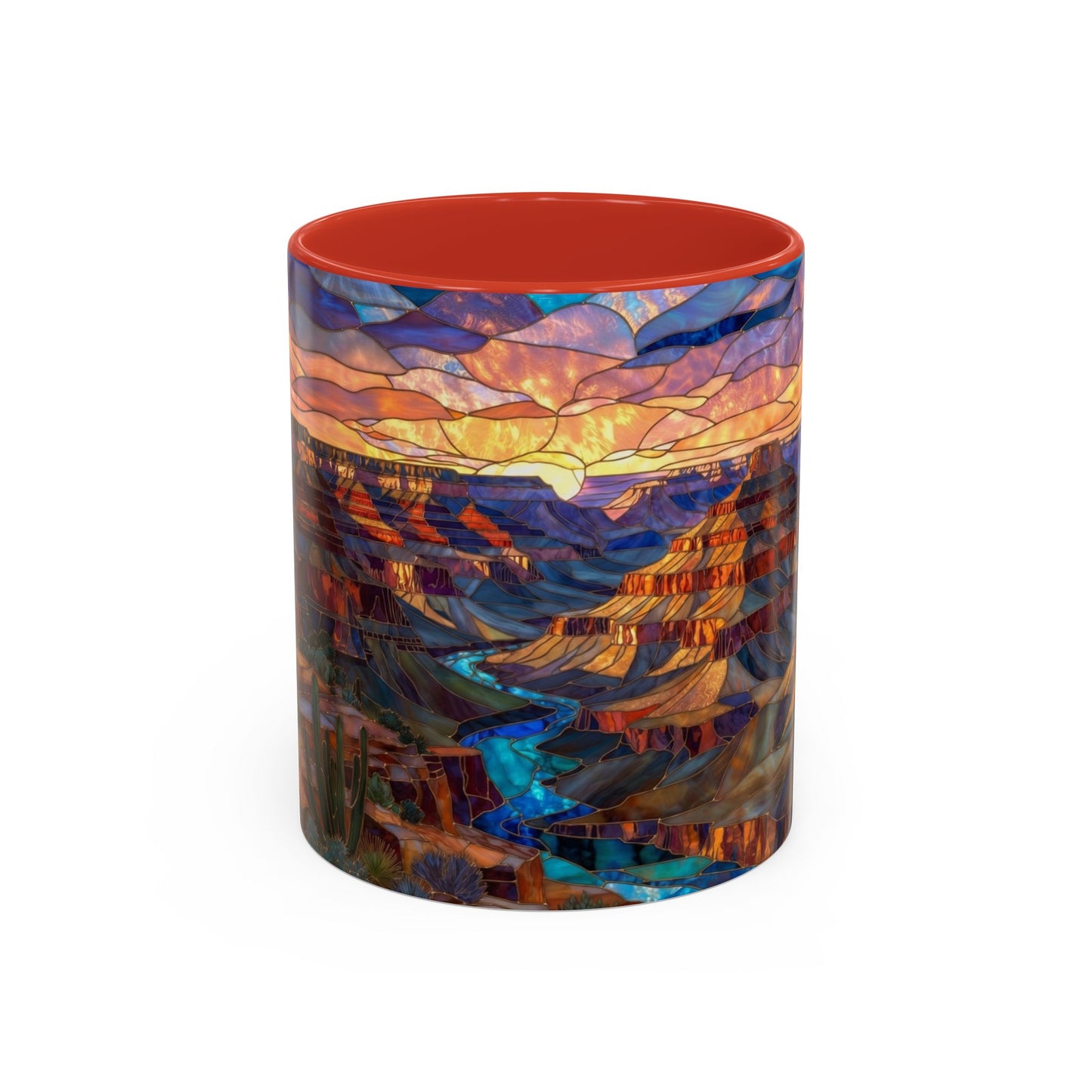 Stained Glass Grand Canyon Mug, Southwest Landscape Coffee Cup, Sunset Canyon Art Mug, Nature Gift For Hikers, Colorful Scenic Grand Canyon Illustration