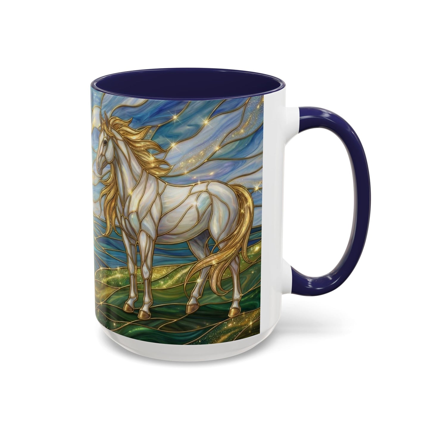 Swan And Horse Coffee Mug, Stained Glass Fantasy Art Mug, Elegant Animal Coffee Cup, Mythical Nature Gift, 11oz 15oz Ceramic Mug