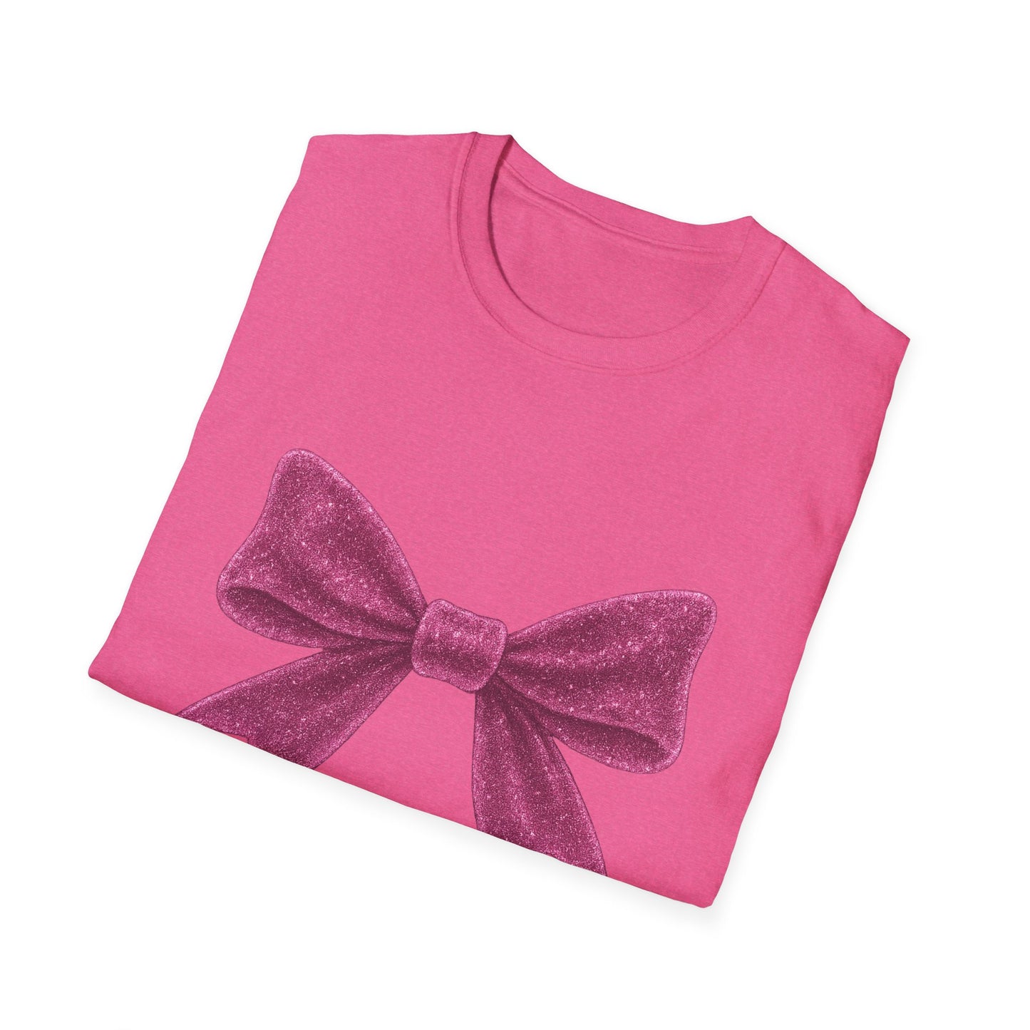 Feminine Pink Bow Graphic Tee | Coquette Bow T-Shirt | Sparkly Ribbon Shirt for Soft Girl Aesthetic | Gift for Her