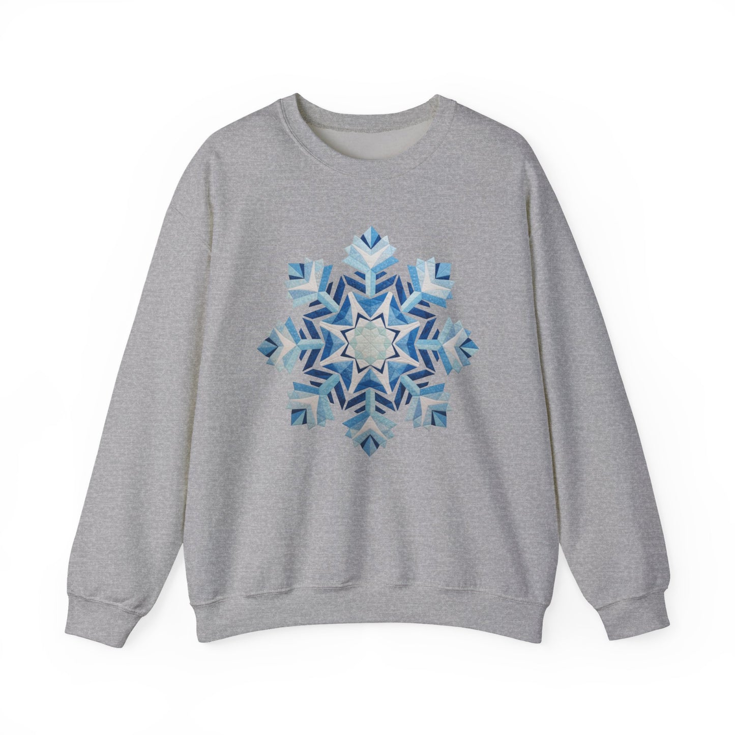 Faux Patchwork Snowflake Sweatshirt, Winter Snowflake Crewneck Unisex, Cozy Holiday Patchwork Sweatshirt, Nordic Snowflake Winter Pullover