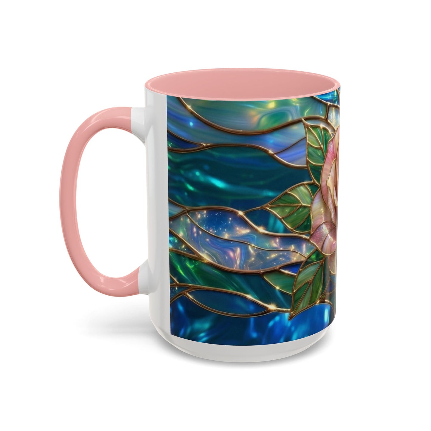 Stained Glass Rose Mug, Pink Flower Coffee Cup, Fantasy Floral Tea Cup, Magical Garden Gift, Galaxy Rose Art, Botanical Lover Present
