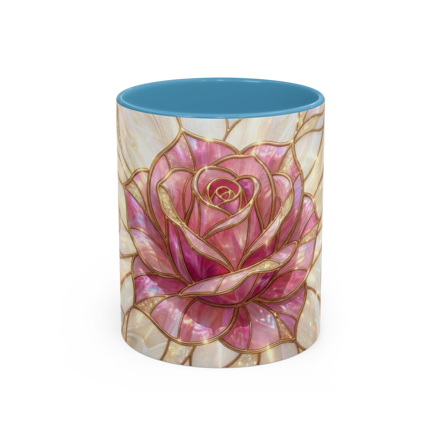 Pink Rose Stained Glass Mug, Gold Floral Coffee Cup, Romantic Flower Tea Cup, Gardener Gift For Mom, Botanical Art, Wife Birthday Gift