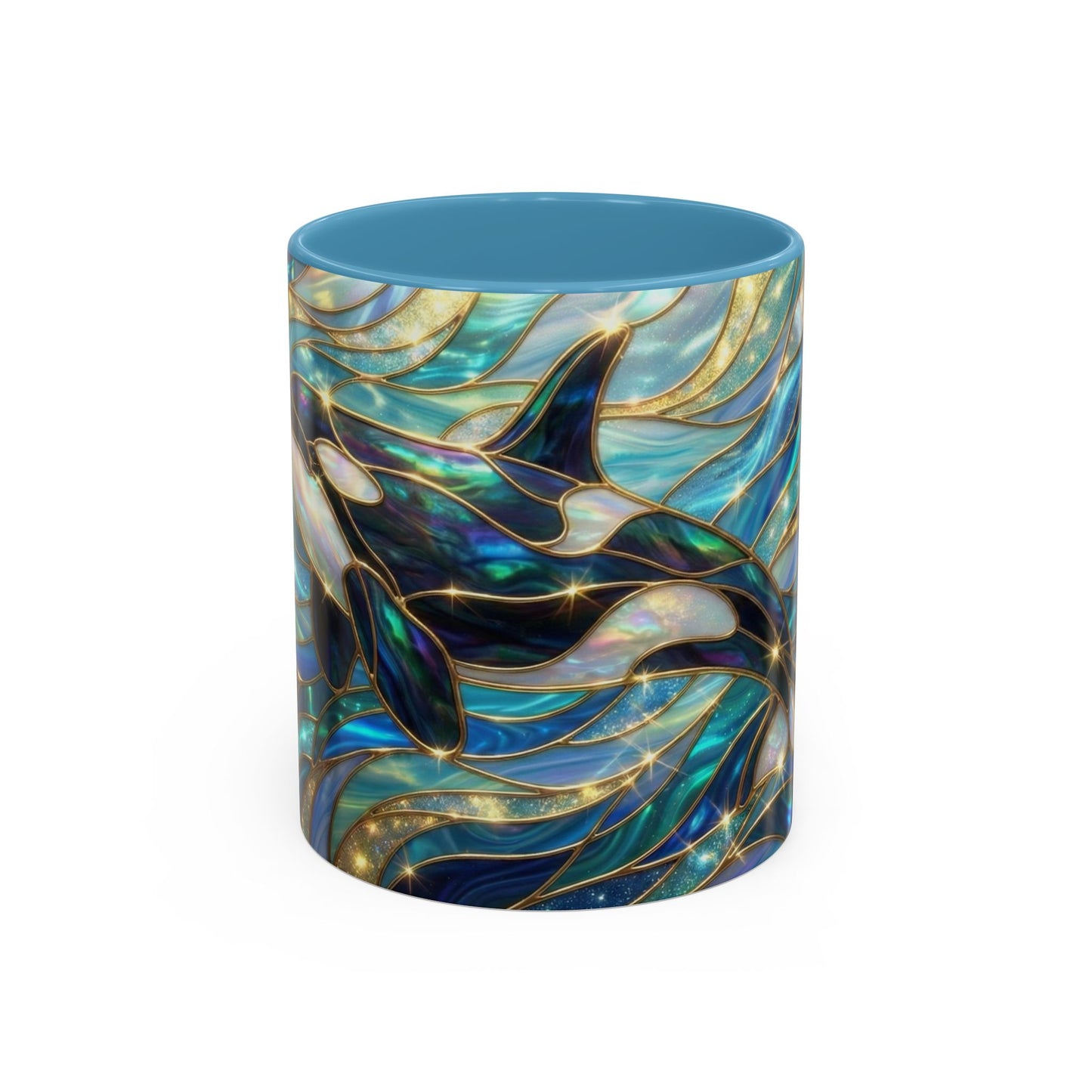 Orca Coffee Mug, Killer Whale Mug, Stained Glass Orca Art Mug, Ocean Animal Coffee Cup, Marine Life Gift, 11oz 15oz Ceramic Mug