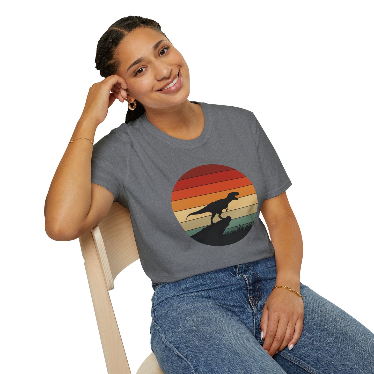 Retro T-Rex Dinosaur Shirt for Men Women - Vintage Sunset Graphic Tee - Unisex Jurassic Gift Idea Funny Casual Dino T-Shirt