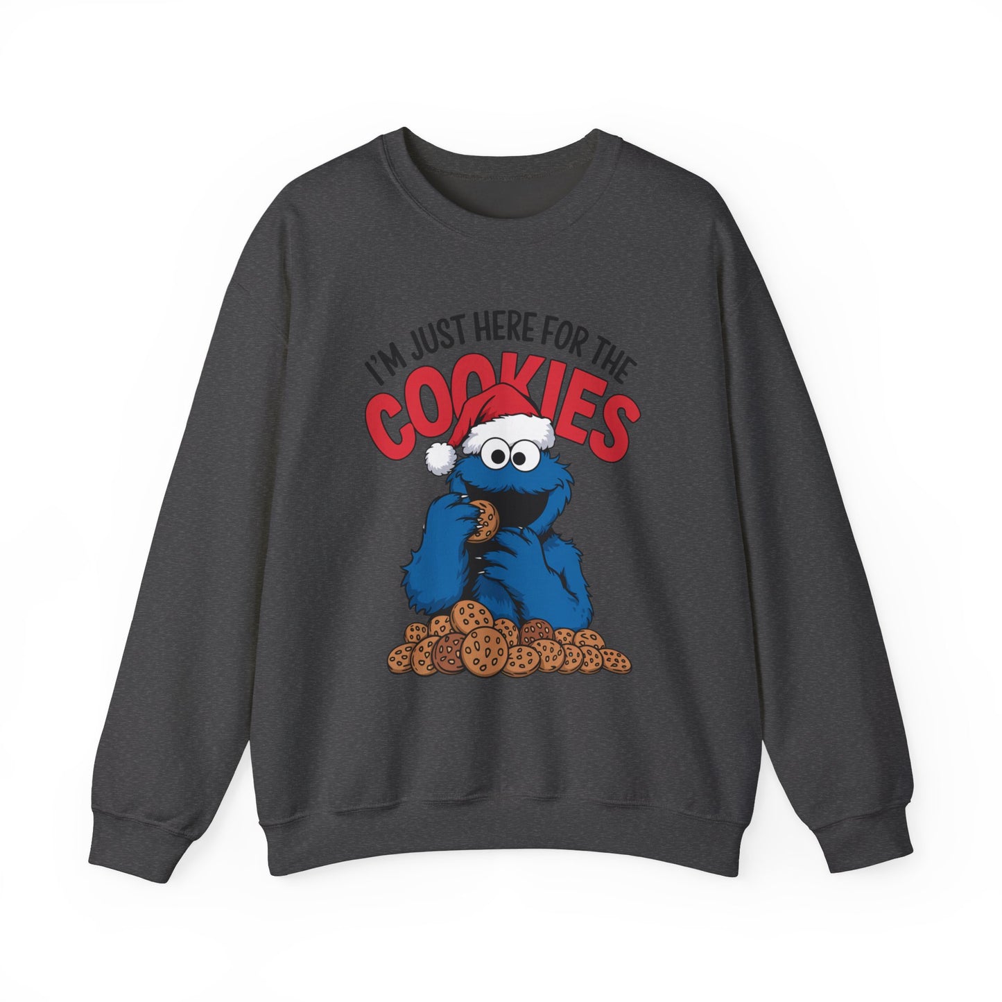 I’m Just Here for the Cookies Christmas Sweatshirt, Funny Holiday Sweater, Santa Cookie Lover Crewneck, Cozy Unisex Christmas Gift