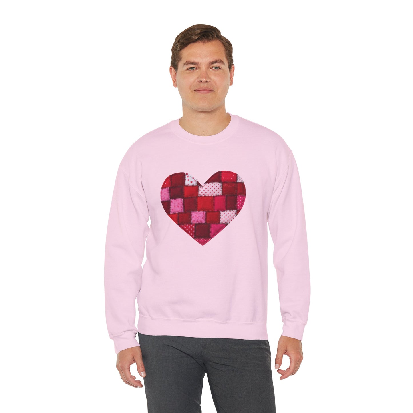 Faux Patchwork Heart Sweatshirt, Quilted Look Heart Pullover, Cozy Valentine Crewneck, Handmade Style Sweatshirt, Love Heart Shirt, Valentine Gift
