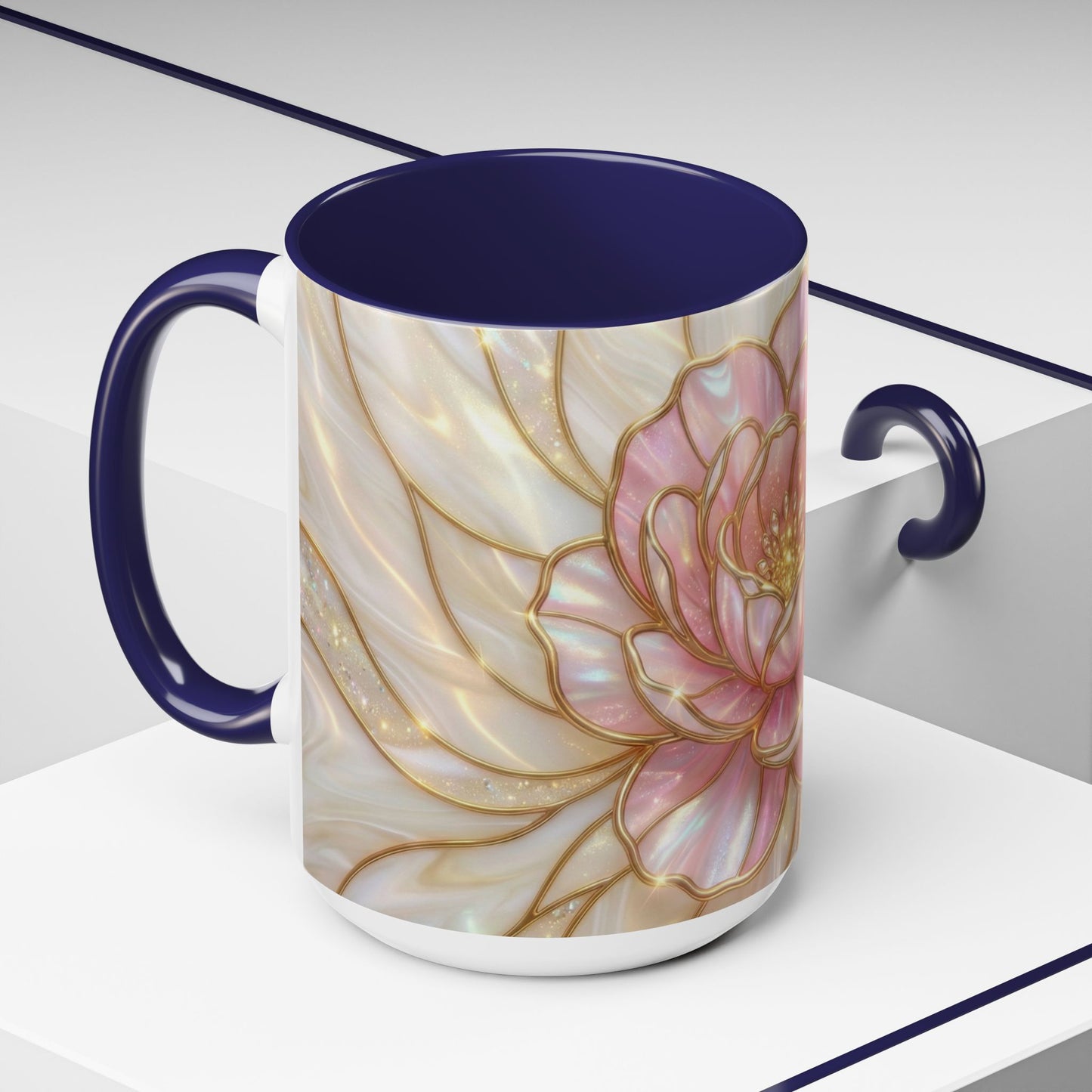 Pink Peony Stained Glass Mug, Gold Floral Coffee Cup, Elegant Flower Gift For Her, Fairycore Tea Cup, Mothers Day Present, Pearl Art Decor