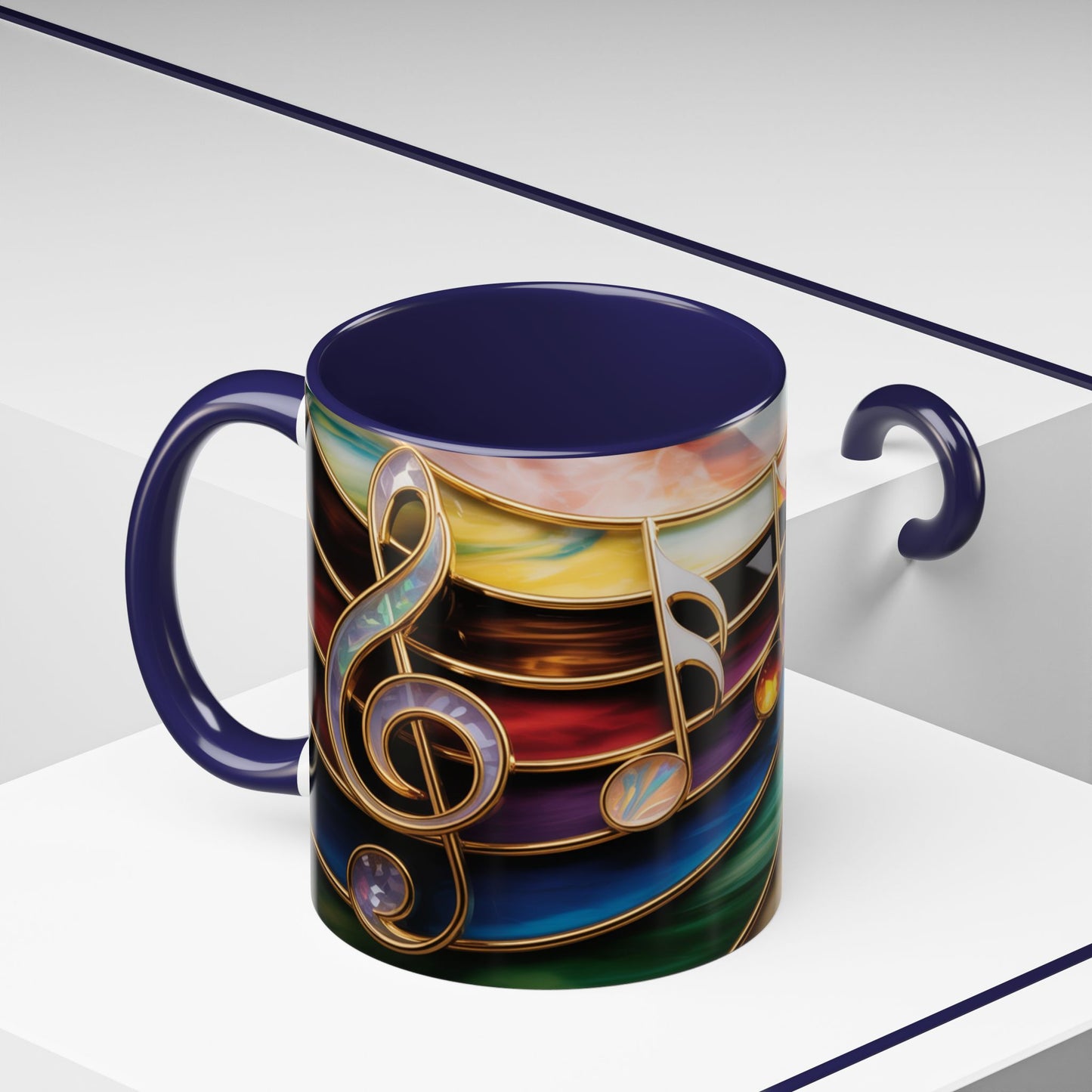 Stained Glass Music Notes Mug - Colorful Music Lover Gift - Music Teacher Mug - Treble Clef Coffee Cup - Musician Gift Idea - 11oz & 15oz Ceramic Mug