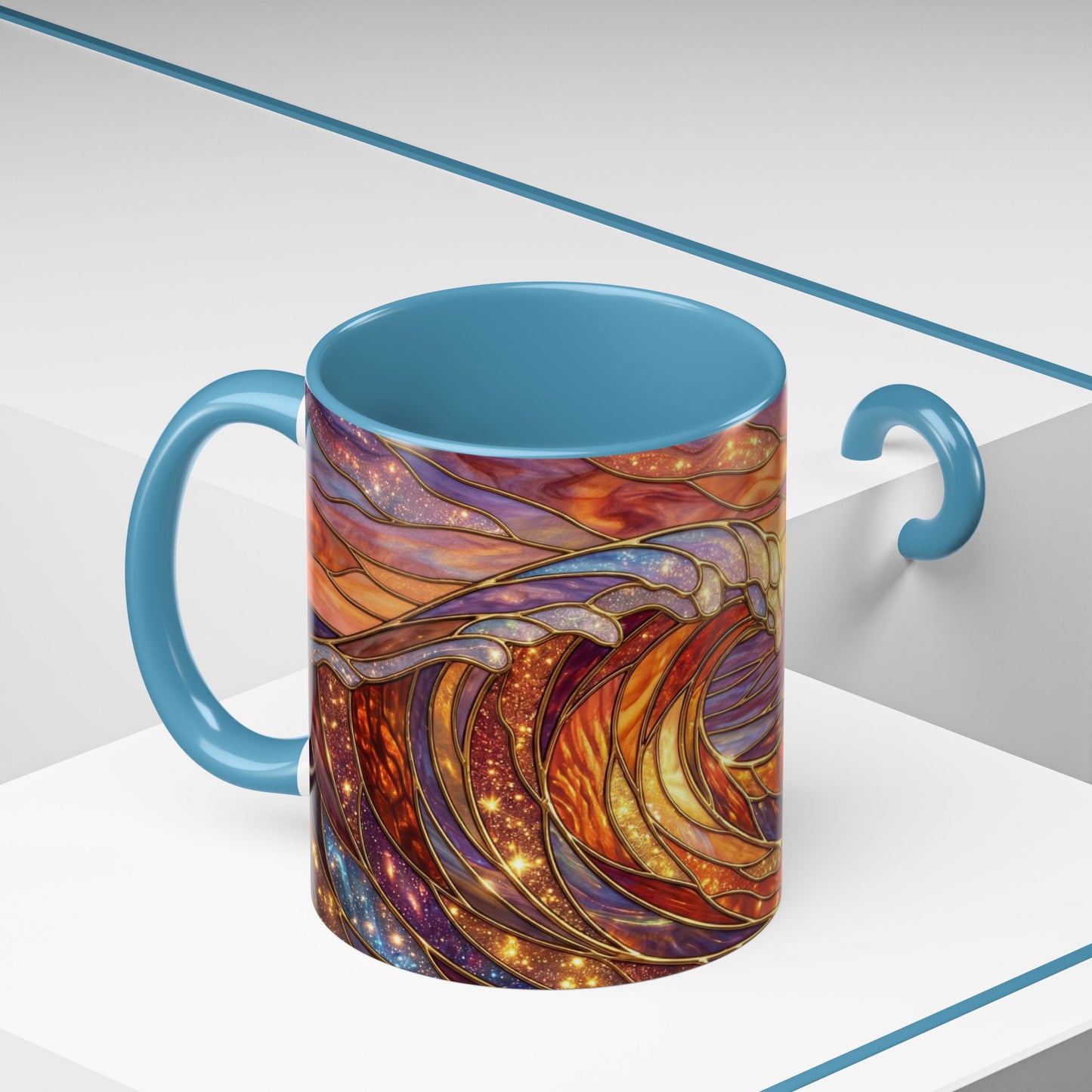 Stained Glass Wave Mug, Ocean Sunset Coffee Cup, Vibrant Beach Art, Sea Lover Gift, Mosaic Tea Cup, Summer Kitchen Decor, Nature Drinkware