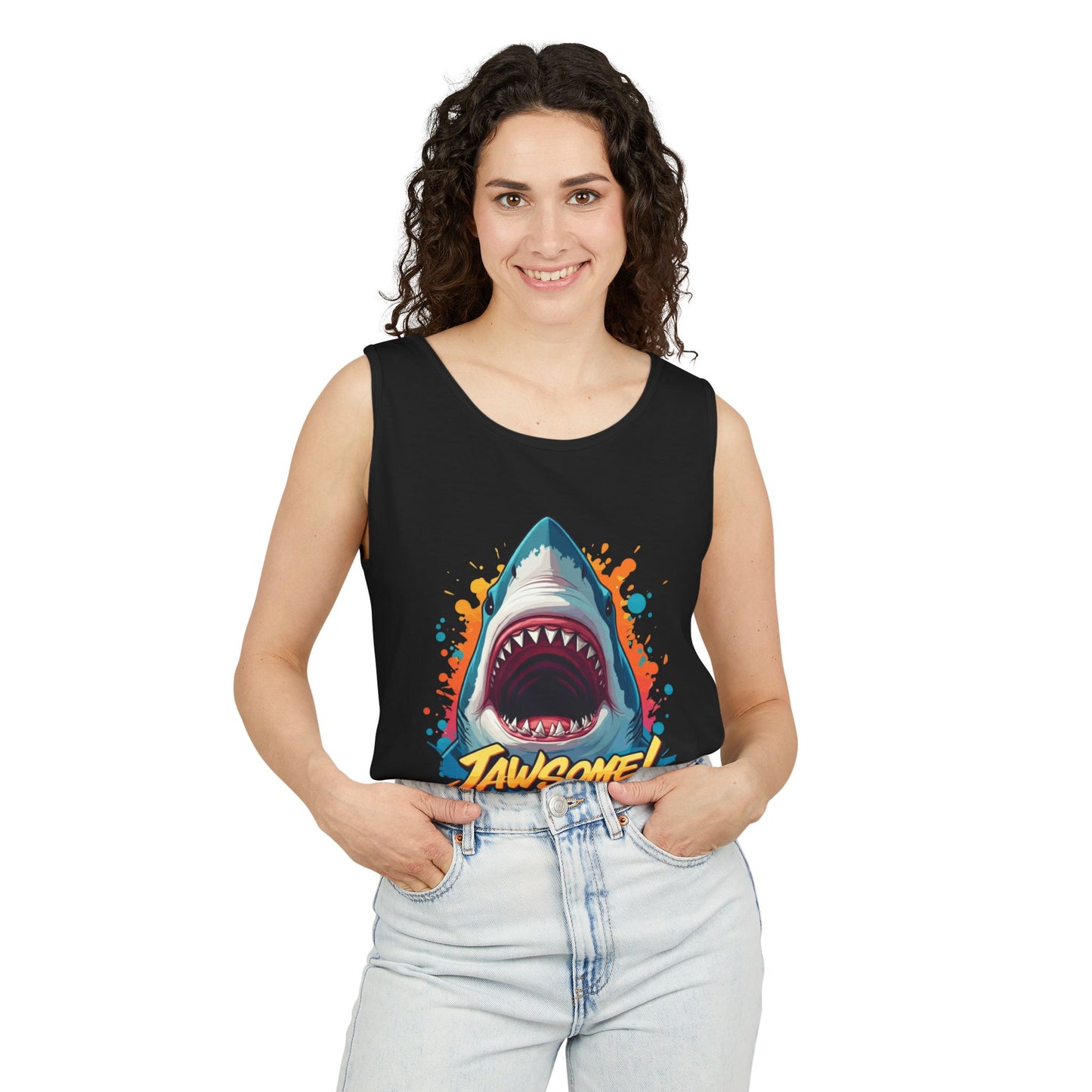 Jawsome Shark Graphic Tank Top | Funny Retro 90s-Style Shark Tee for Men and Women | Bold Ocean Print, Humor Gift, Summer Trending