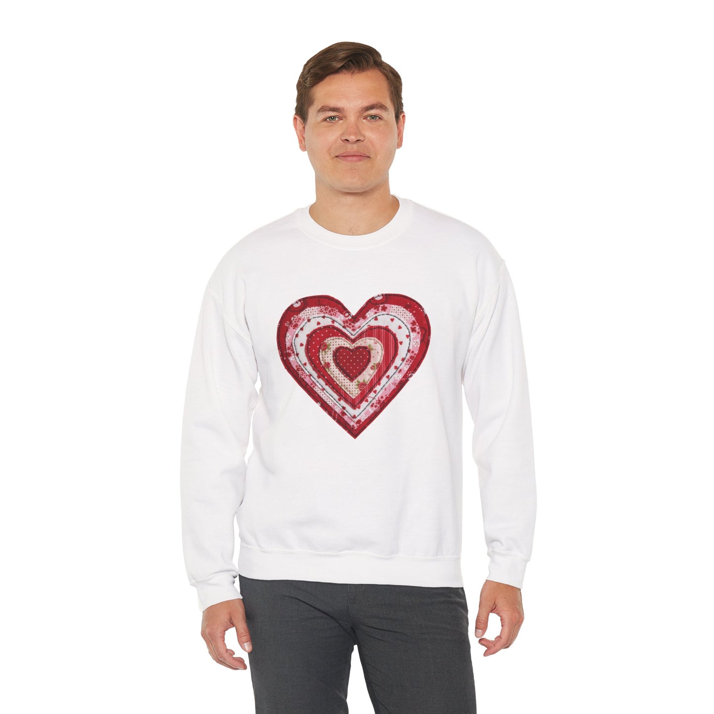 Faux Patchwork Heart Sweatshirt, Valentine Heart Shirt, Cute Valentine Gift, Retro Patchwork Crewneck, Cozy Love Sweater, Boho Heart Top