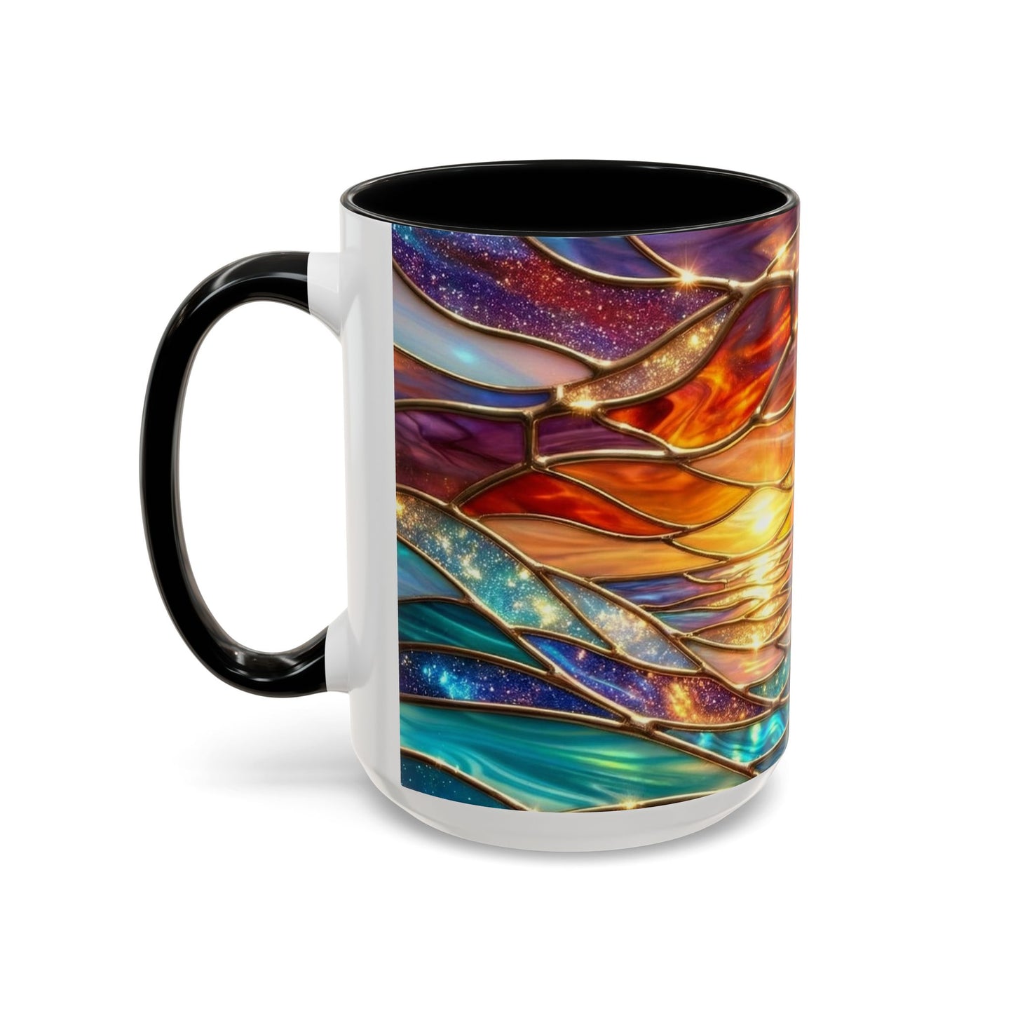 Stained Glass Wave Mug, Cosmic Ocean Coffee Cup, Celestial Sunrise Tea Mug, Surfer Beach Decor Gift, Starry Sea Art, Ocean Lover Cup