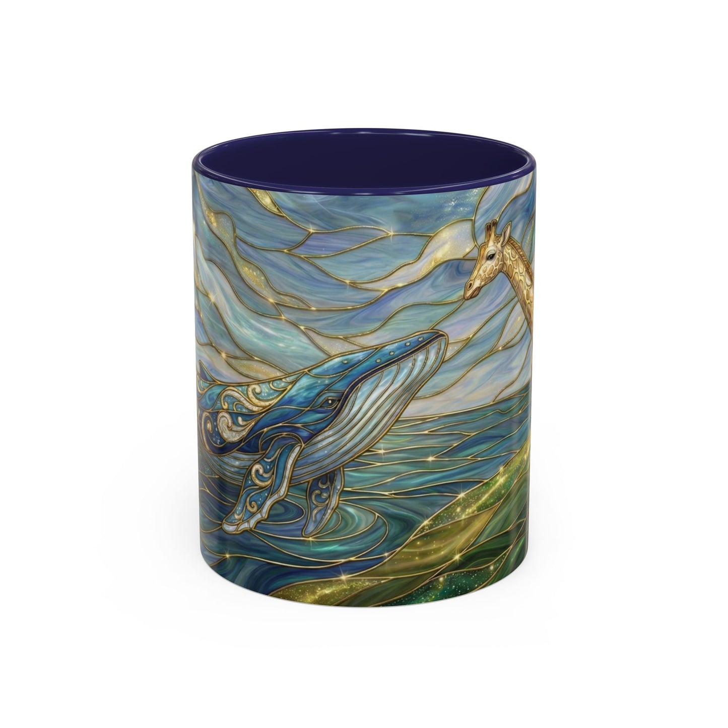 Whimsical Whale & Giraffe Accent Coffee Mug — Artistic Ocean-Sky Illustration (11/15oz)