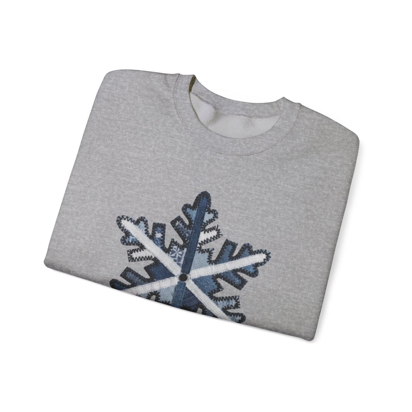 Faux Patchwork Snowflake Sweatshirt, Winter Snowflake Crewneck, Cozy Christmas Sweatshirt, Holiday Patchwork Sweater, Winter Gift