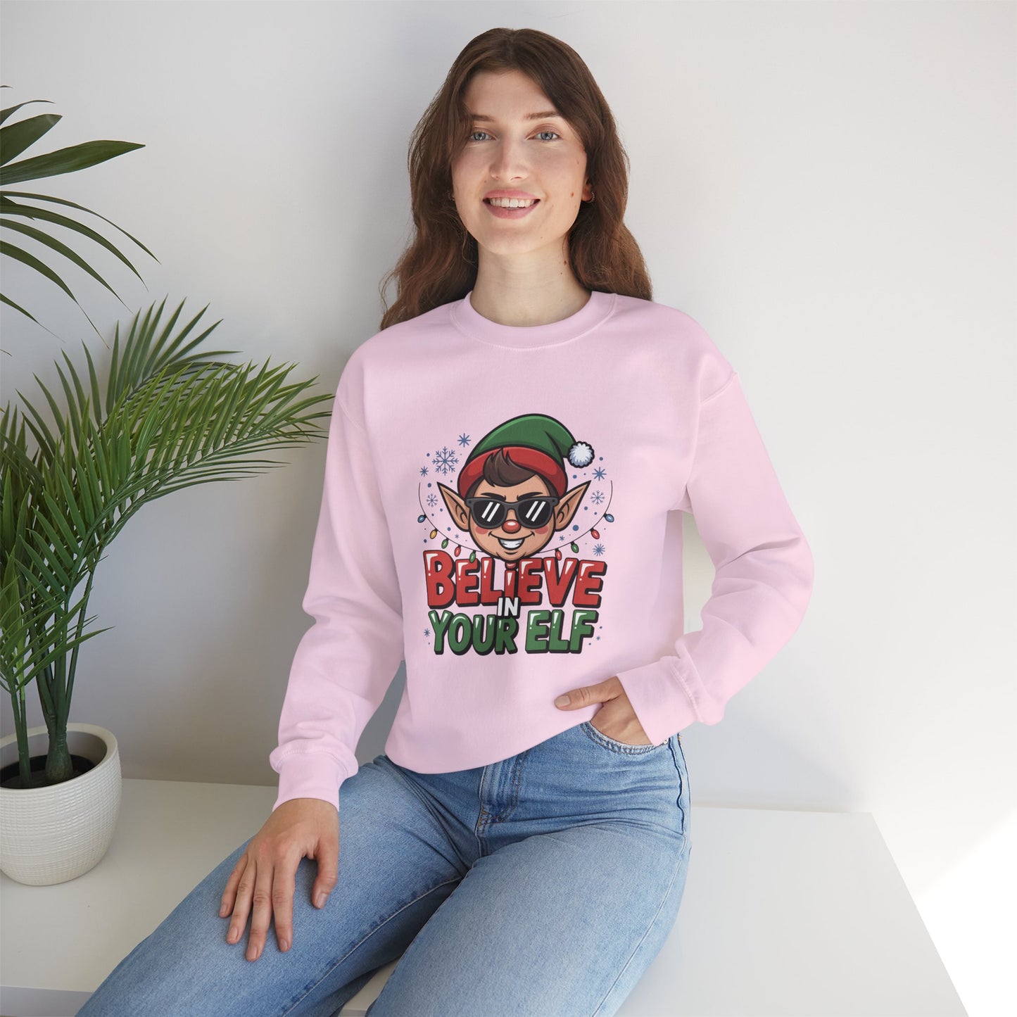 Believe In Your Elf Christmas Sweatshirt, Funny Elf Holiday Sweater, Unisex Christmas Crewneck, Festive Gift For Friends And Family
