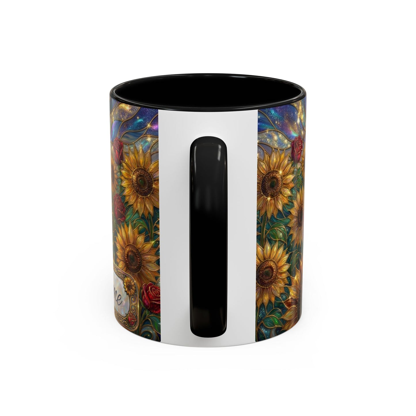 Personalized Stained Glass Sunflower Mug, Custom Red Rose Floral Coffee Cup, Celestial Night Sky Botanical Teacup, Gift For Flower Lover