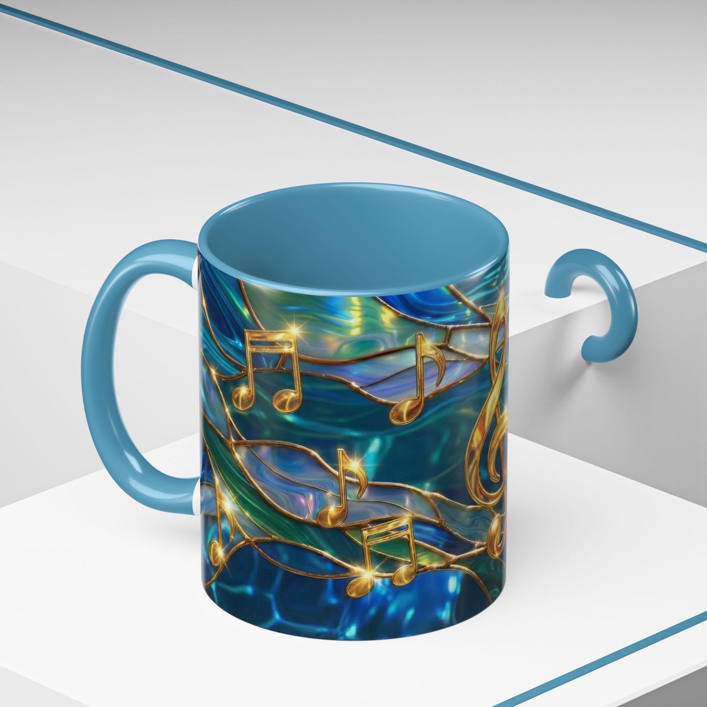 Music Notes Mug, Stained Glass Music Coffee Mug, Musical Gift Mug, Music Lover Cup, Music Teacher Gift, Artistic Coffee Mug