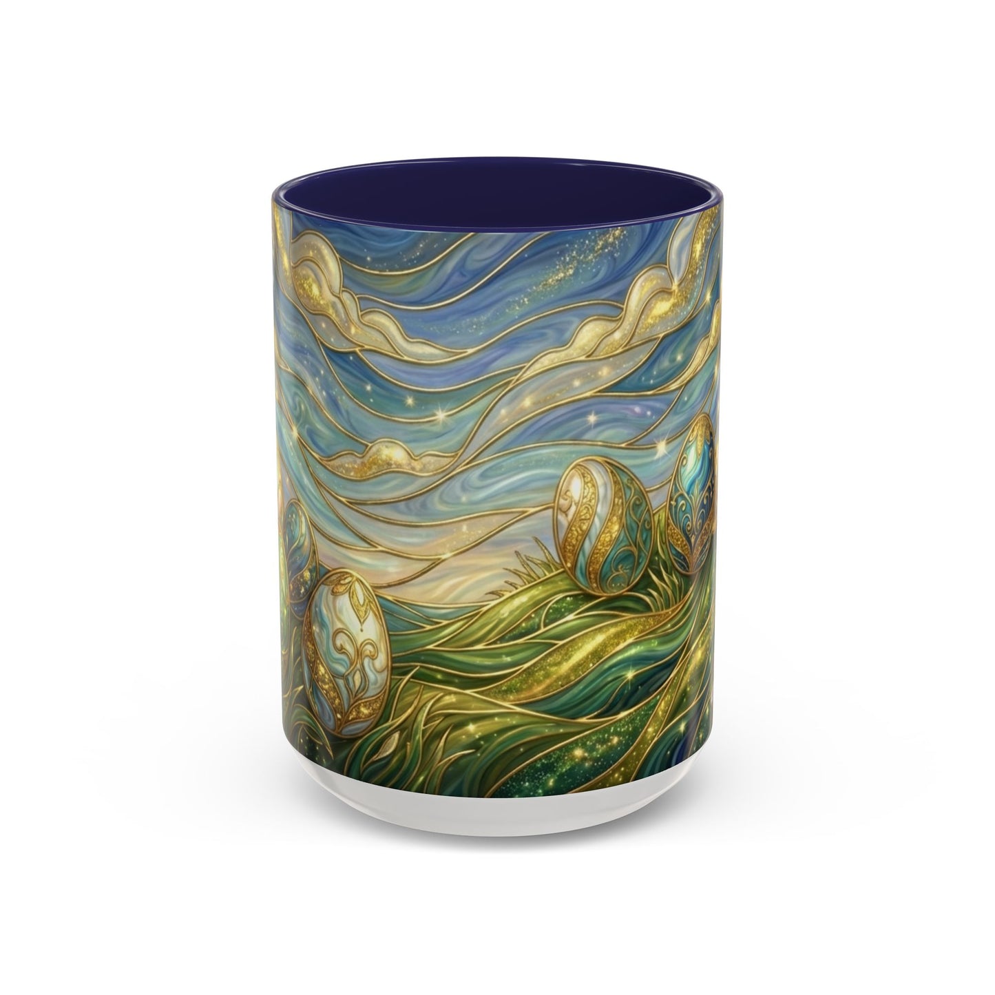 Stained Glass Easter Egg Mug, Magical Spring Floral Coffee Cup, Art Nouveau Fantasy Teacup, Elegant Celestial Starry Sky Mug Gift Idea