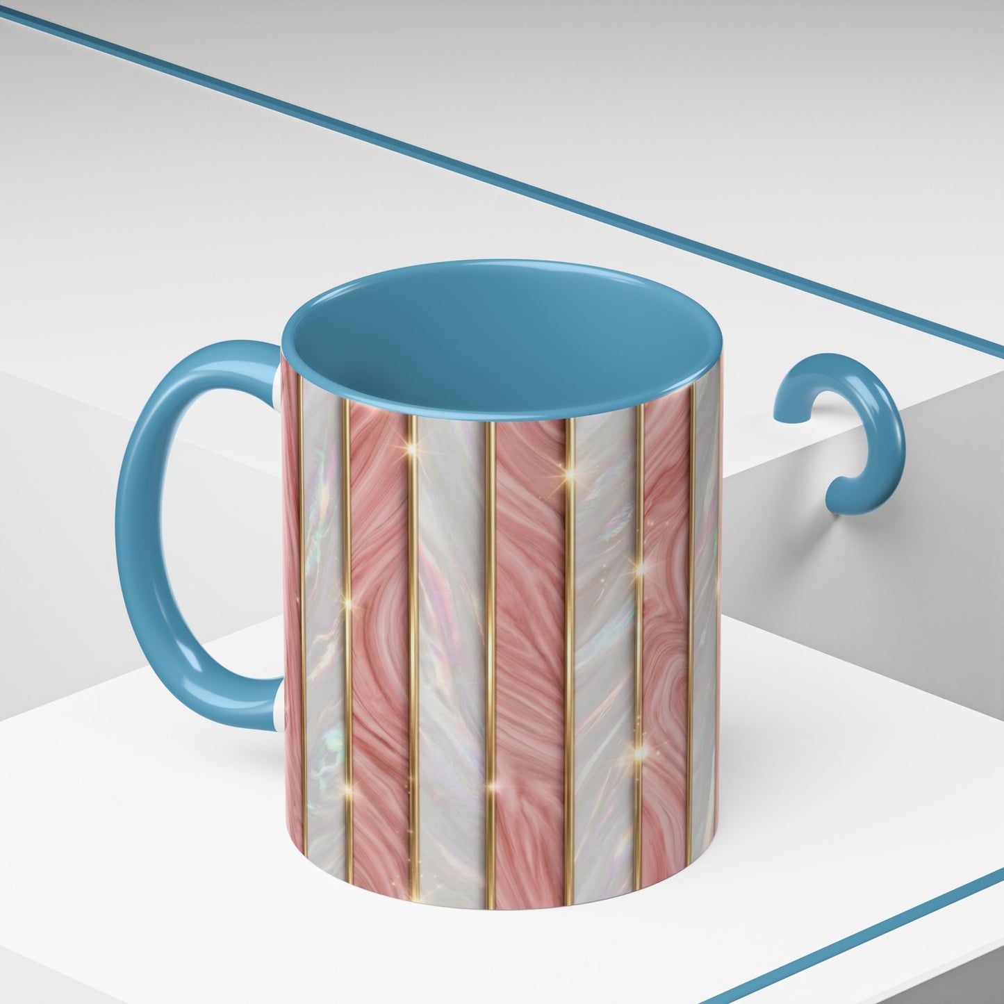Pink Marble Coffee Mug, Gold Stripe Faux Agate Cup, Glam Desk Accessory, Elegant Tea Mug, Luxury Gift for Her, Chic Office Desk Decor