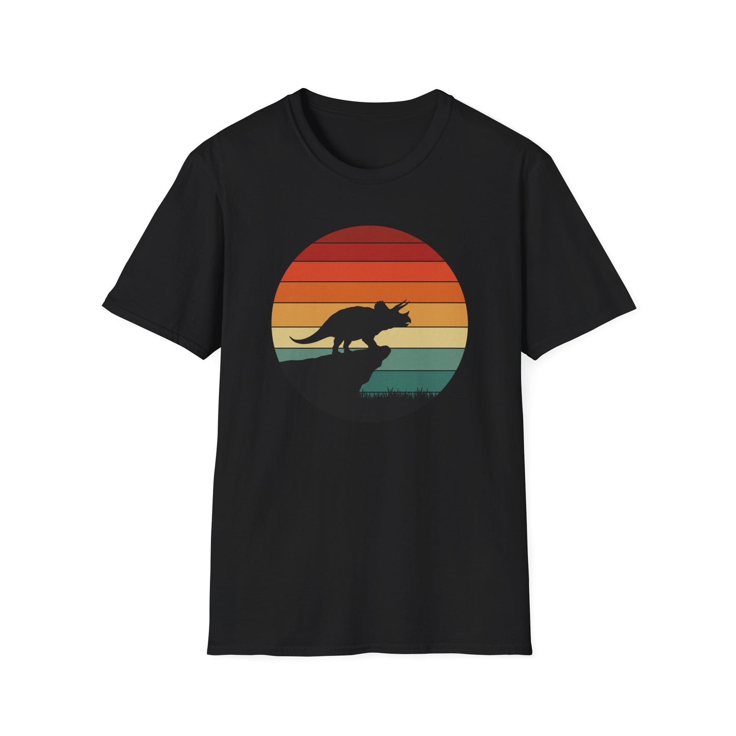 Retro Triceratops Sunset T-Shirt - Vintage Dino Graphic Tee - Unisex Softstyle Dinosaur Shirt - Nature and Prehistoric Lover Gift