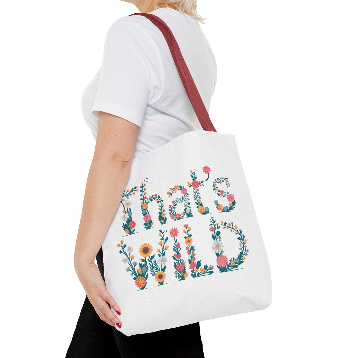 That’s Wild Floral Tote Bag – Cute Boho Canvas Bag With Colorful Flower Lettering, Eco Reusable Shopping Tote, Nature Lover Gift For Everyday Style