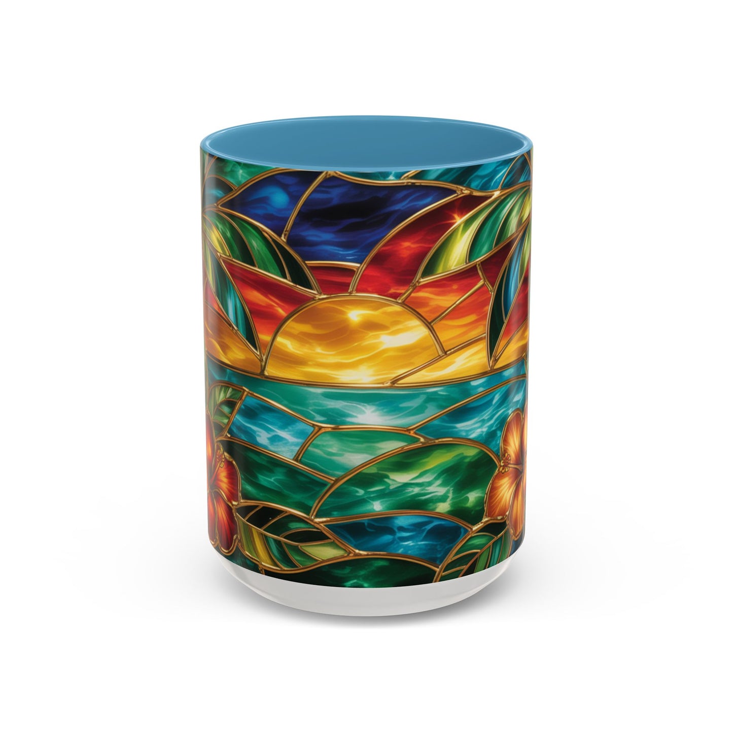 Stained Glass Tropical Sunset Mug, Hibiscus Flower Coffee Cup, Beach Lover Gift, Colorful Palm Tree Mug, Coastal Art Drinkware, Summer Cup