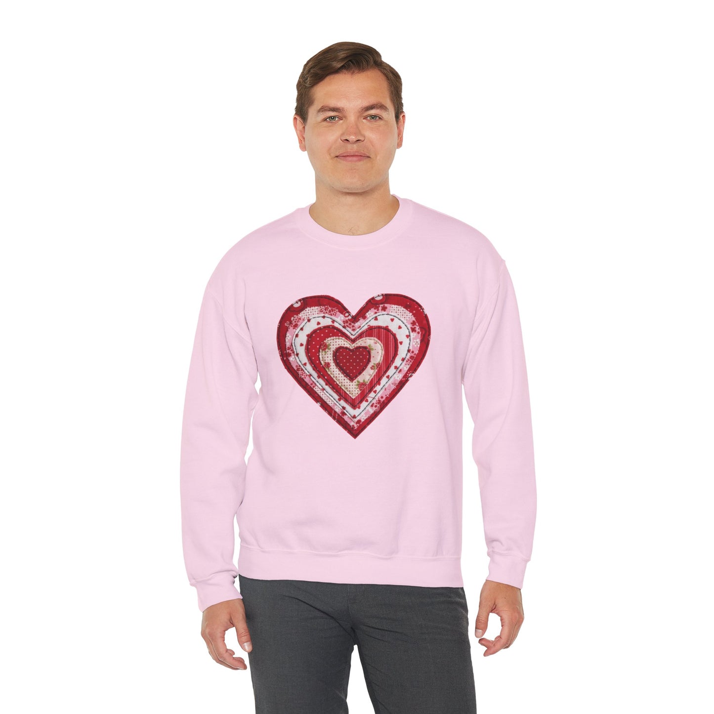 Faux Patchwork Heart Sweatshirt, Valentine Heart Shirt, Cute Valentine Gift, Retro Patchwork Crewneck, Cozy Love Sweater, Boho Heart Top