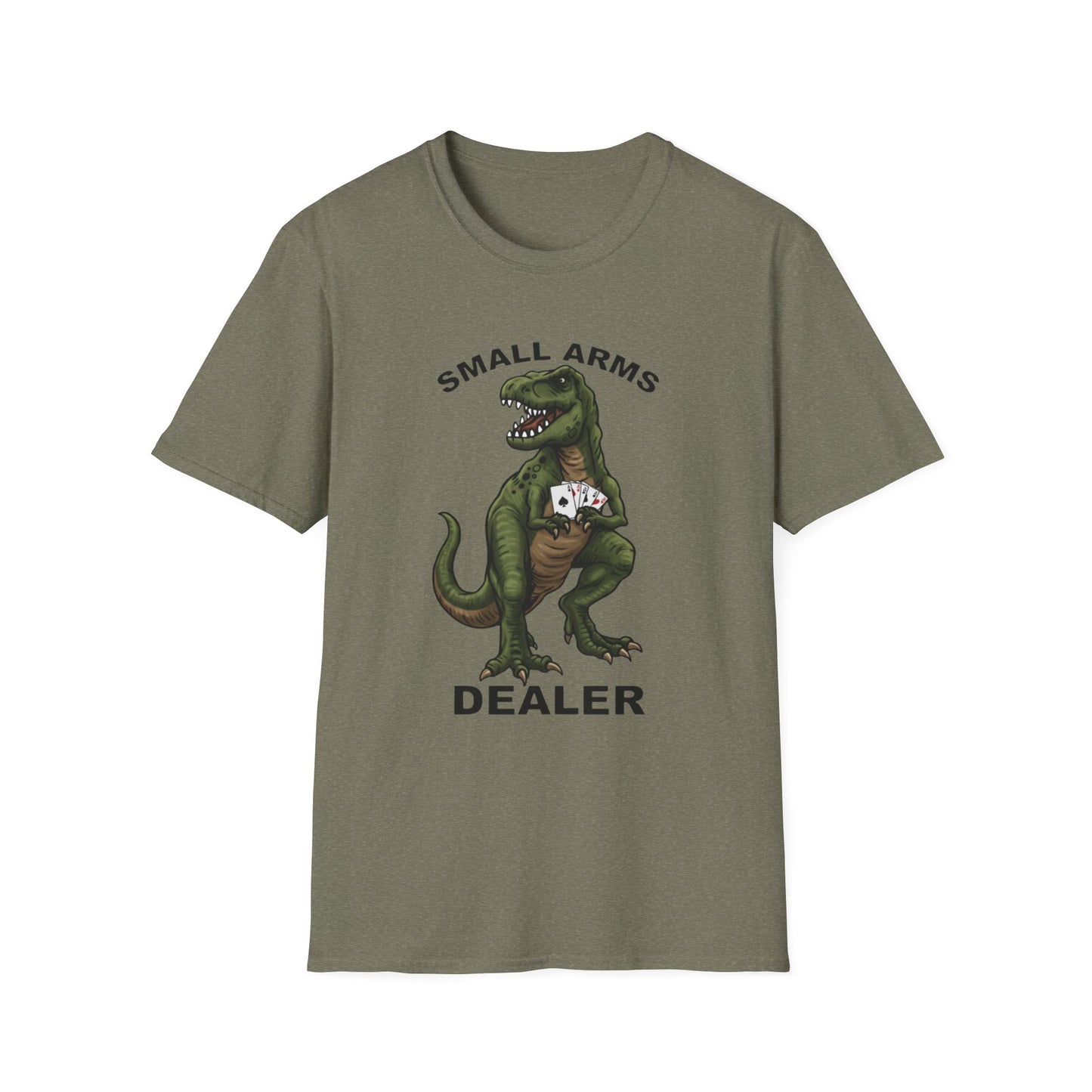 Funny Small Arms Dealer T-Rex Shirt, Dinosaur Pun Tee, Hilarious Graphic T-Shirt for Men & Women, Great Gift for Dad, Friend, or Coworker