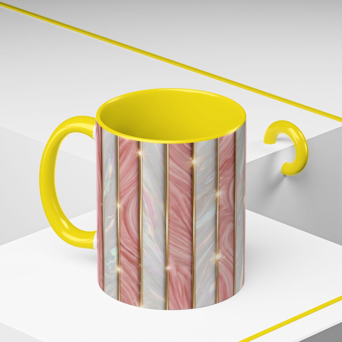 Pink Marble Coffee Mug, Gold Stripe Faux Agate Cup, Glam Desk Accessory, Elegant Tea Mug, Luxury Gift for Her, Chic Office Desk Decor