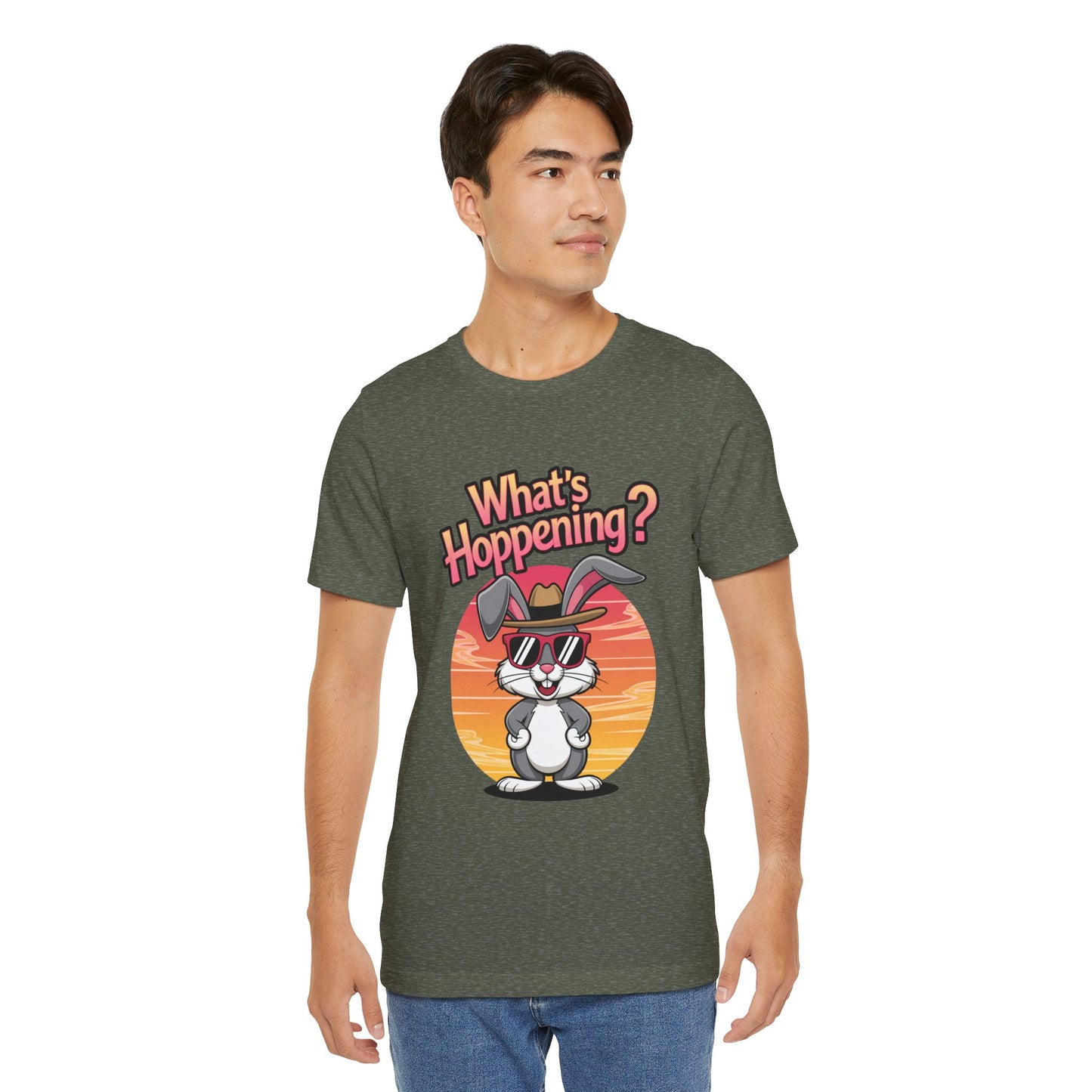 What’s Hoppening Funny Bunny Shirt – Cute Rabbit Pun T-Shirt – Sunset Graphic Tee for Animal Lovers, Easter, and Pun Enthusiasts