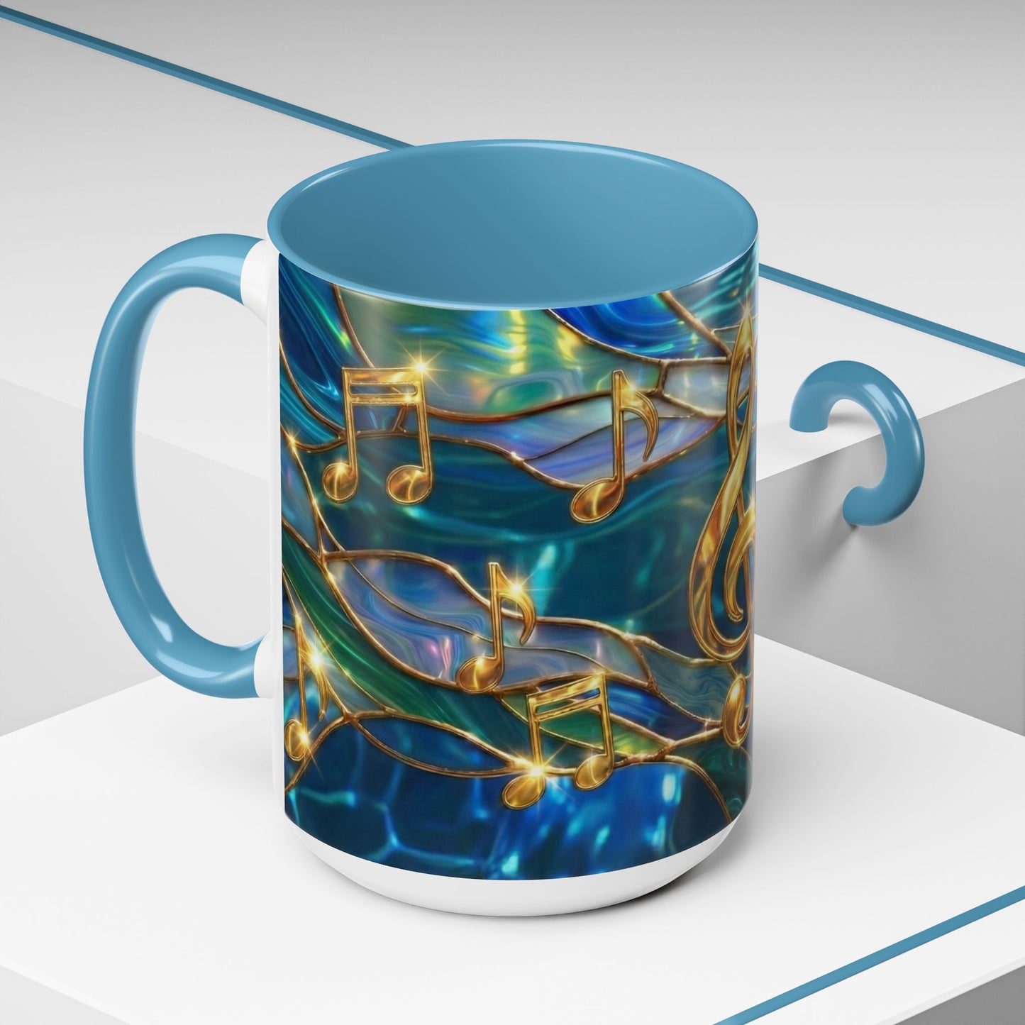 Music Notes Mug, Stained Glass Music Coffee Mug, Musical Gift Mug, Music Lover Cup, Music Teacher Gift, Artistic Coffee Mug